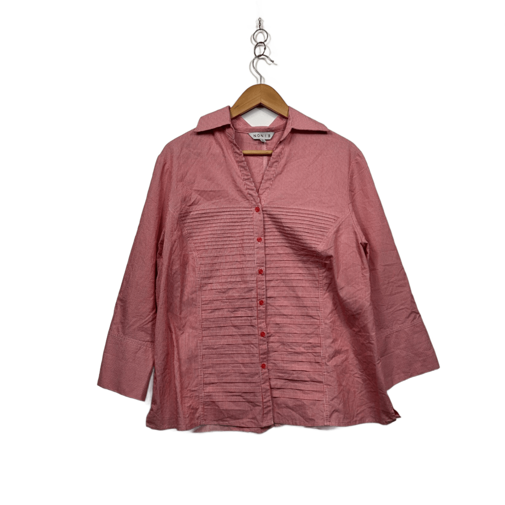 Noni B Red White Striped Long Sleeve Pleated Button Up Shirt Size 18