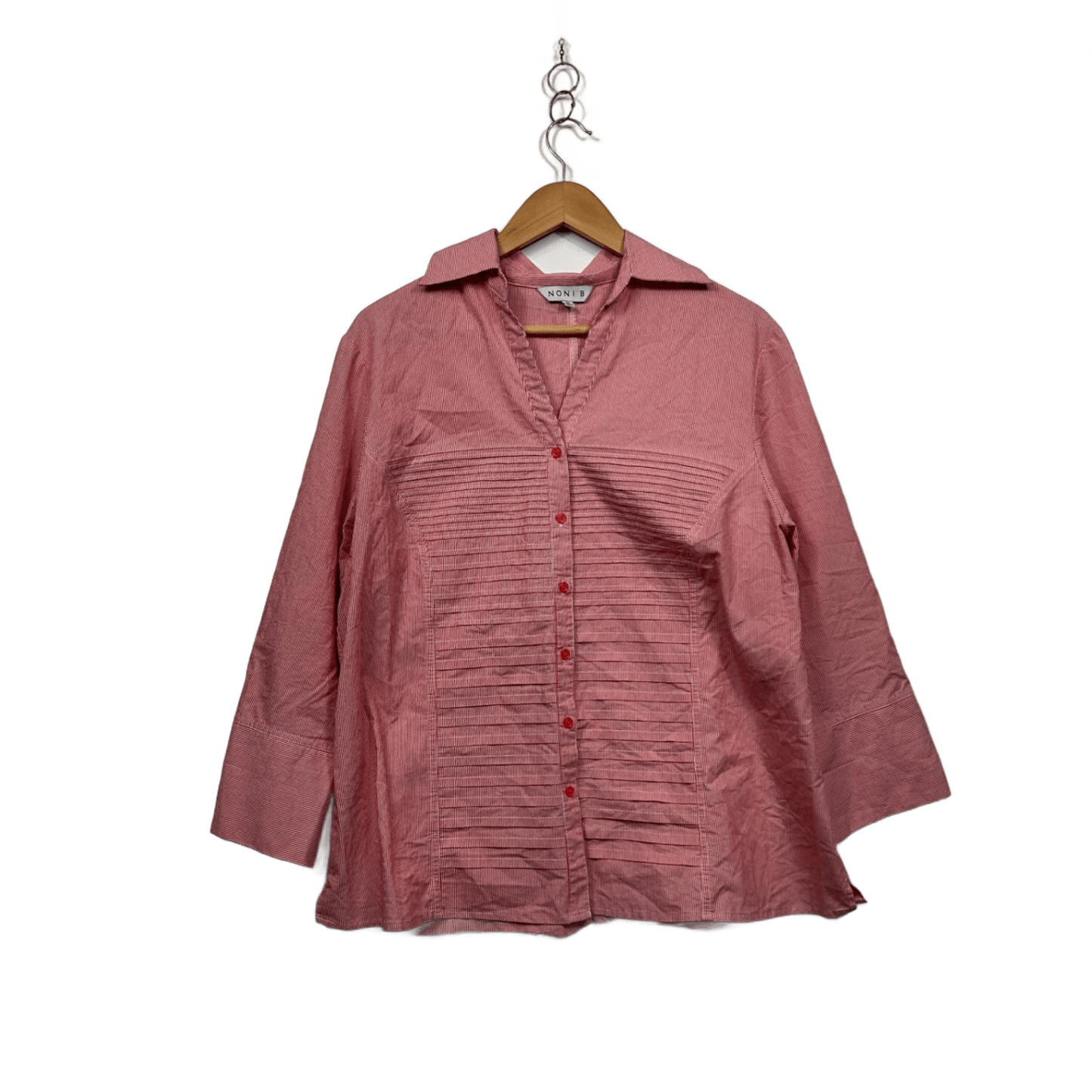 Noni B Red White Striped Long Sleeve Pleated Button Up Shirt Size 18