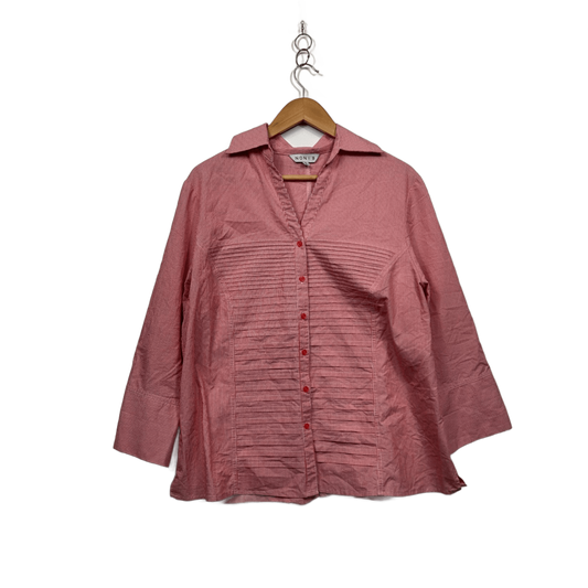 Noni B Red White Striped Long Sleeve Pleated Button Up Shirt Size 18