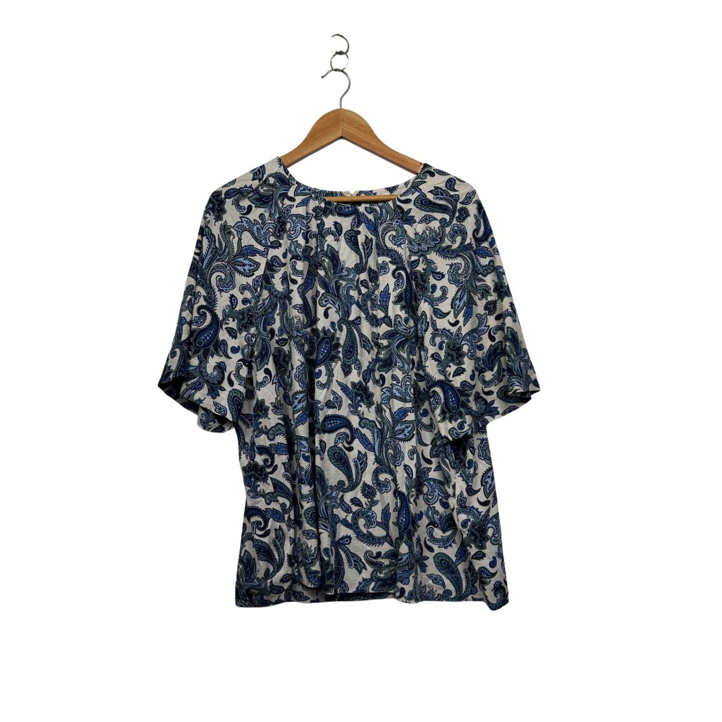 Anko Blue Green Short Sleeve Paisley Print Tuck Top Blouse Size 18