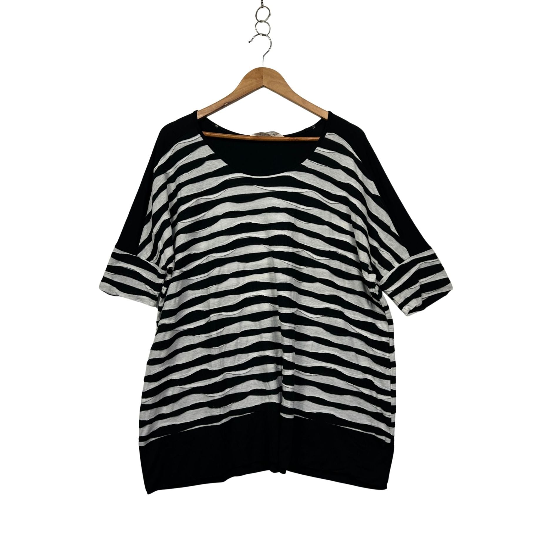 Virtuelle Black White Striped Short Sleeve Casual Top Size 14 - 16 XS Plus