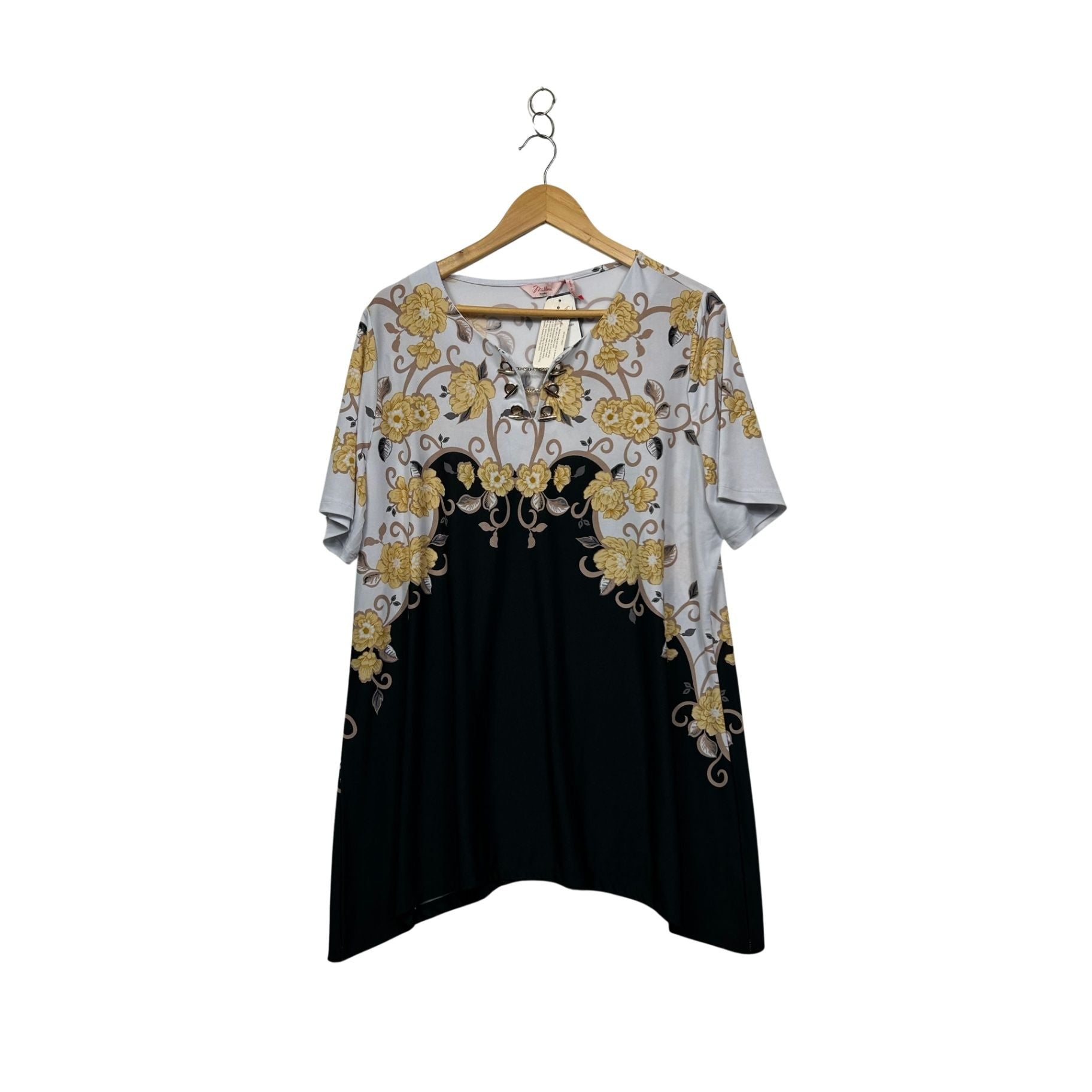 Millers Yellow Black Floral Short Sleeve Tunic Top Size 18