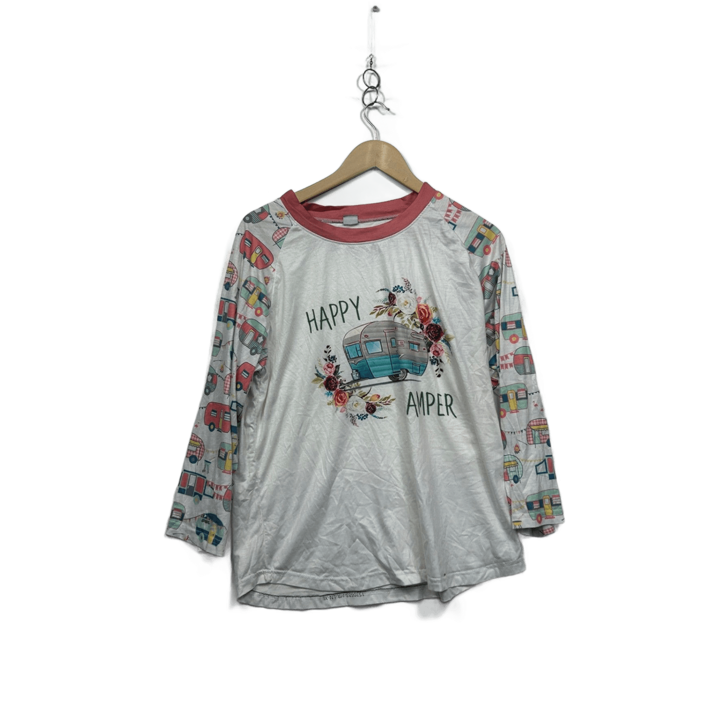 Happy Camper Camping Caravan Long Sleeve Casual Top T-shirt Size XL