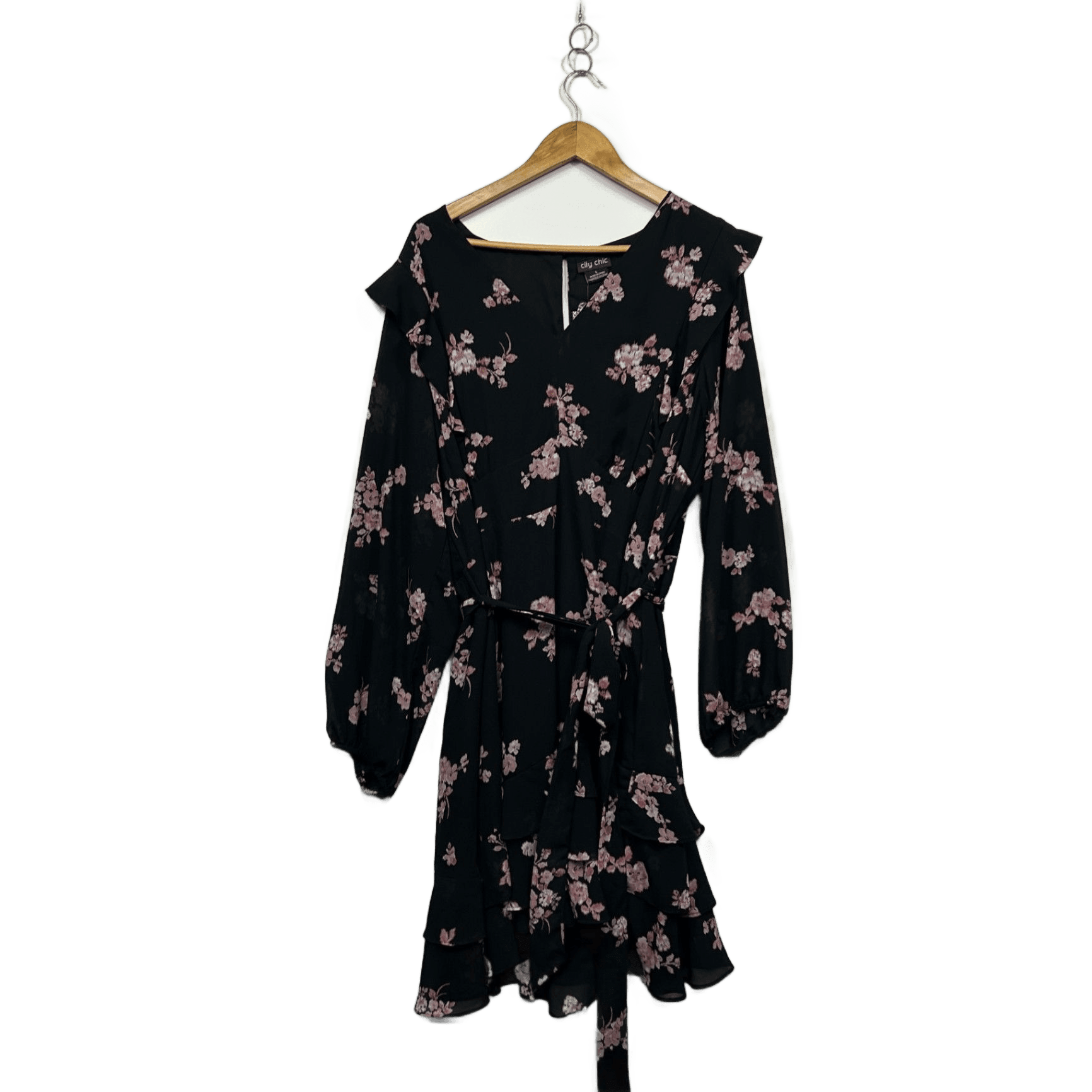 City Chic Black Pink Long Sleeve Floral Cocktail Fit & Flare Size 20