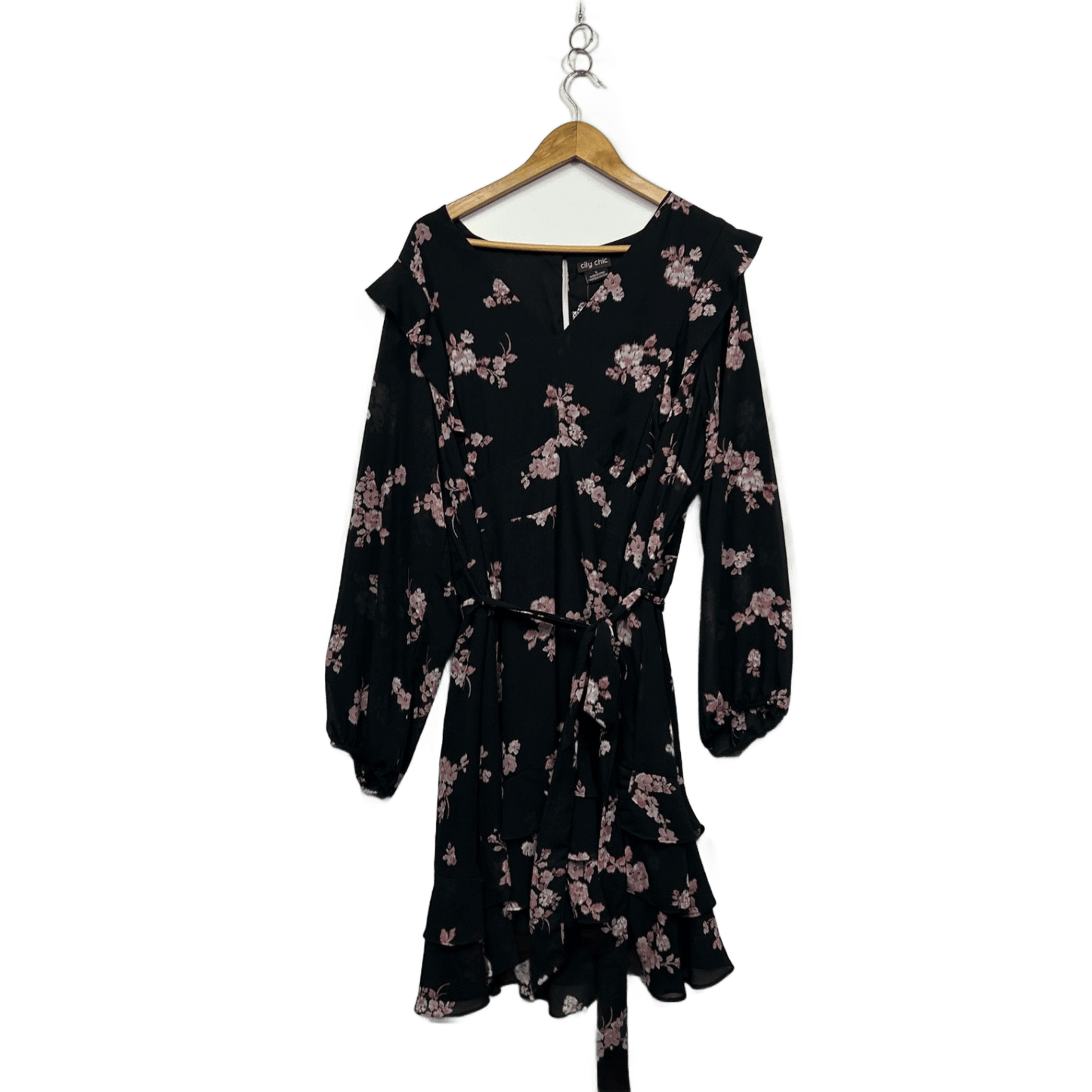 City Chic Black Pink Long Sleeve Floral Cocktail Fit & Flare Size 20