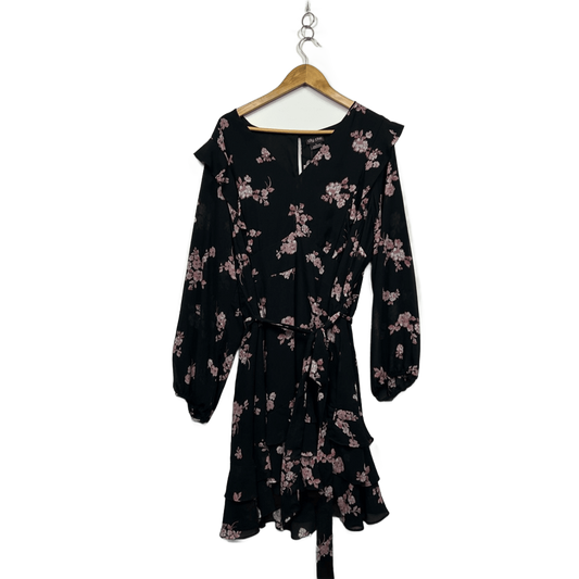 City Chic Black Pink Long Sleeve Floral Cocktail Fit & Flare Size 20