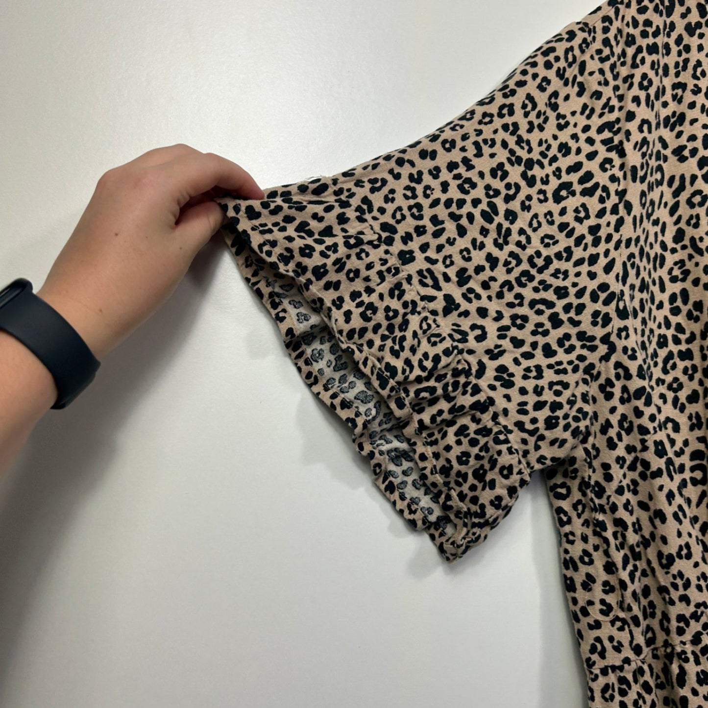 Anko Beige Viscose Blend Animal Print Short Sleeve  Smock Tiered Dress Size 16