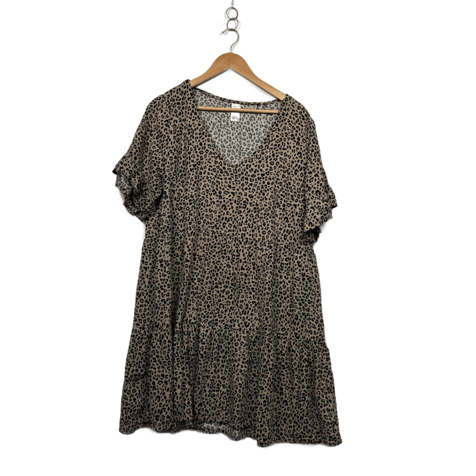 Anko Beige Viscose Blend Animal Print Short Sleeve  Smock Tiered Dress Size 16