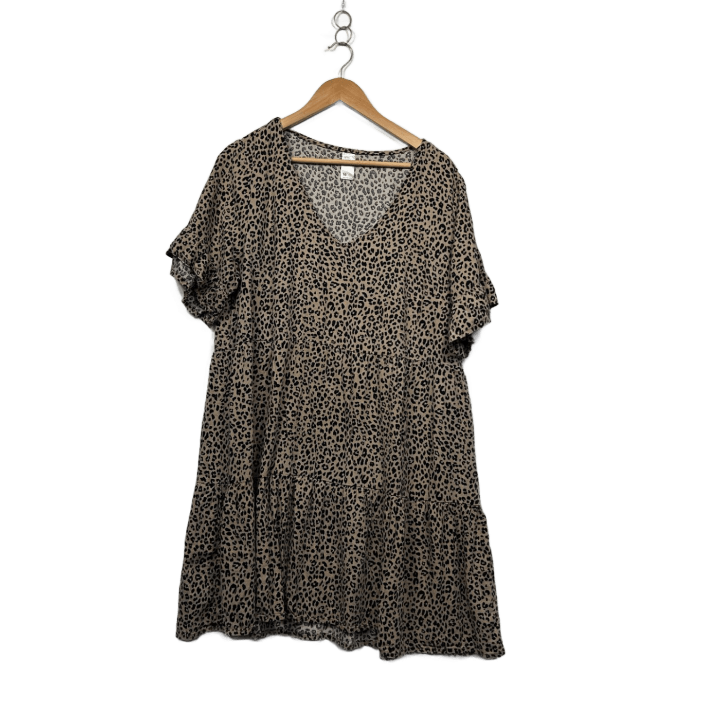 Anko Beige Viscose Blend Animal Print Short Sleeve  Smock Tiered Dress Size 16