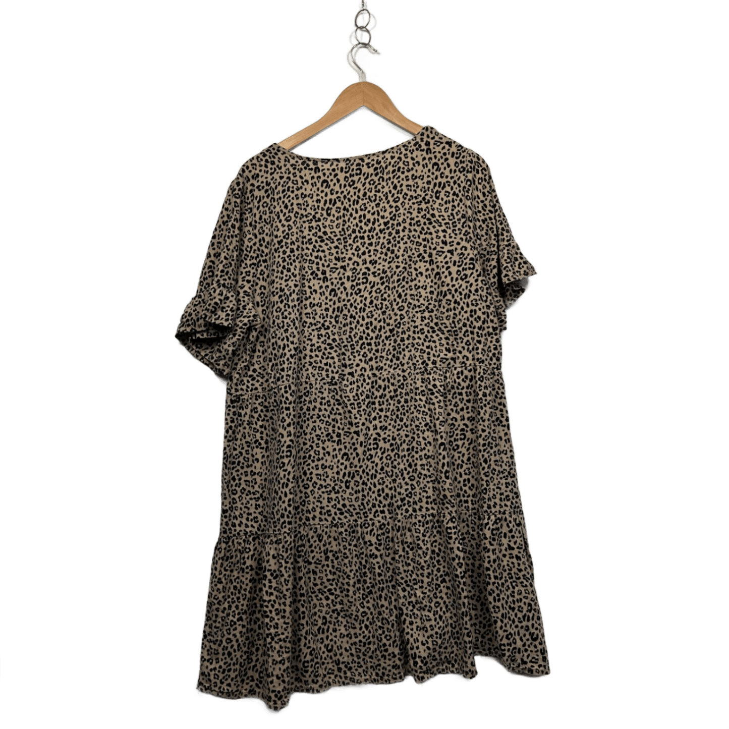 Anko Beige Viscose Blend Animal Print Short Sleeve  Smock Tiered Dress Size 16
