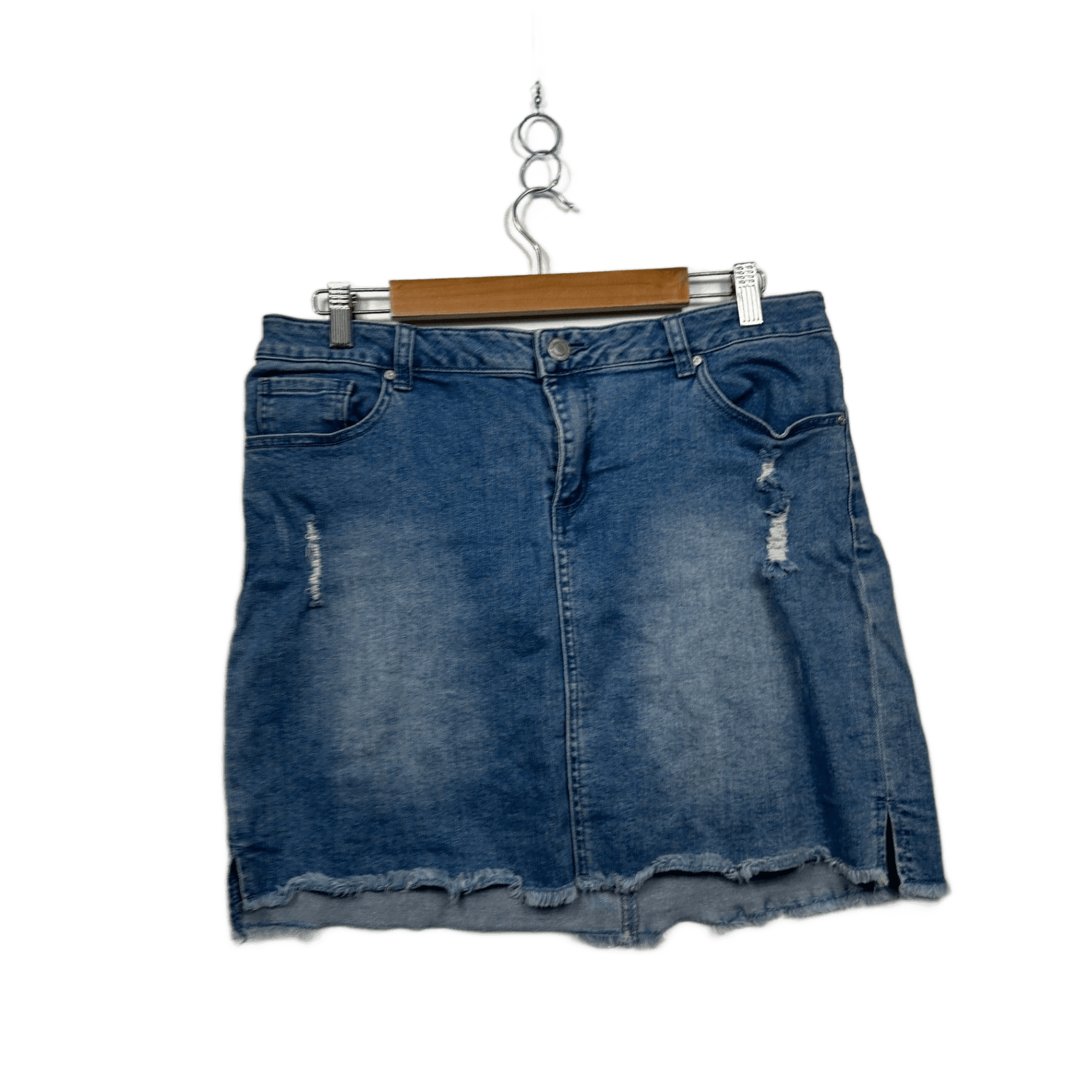Clothing & Co Womens Blue Raw Hem Denim Skirt Size 14