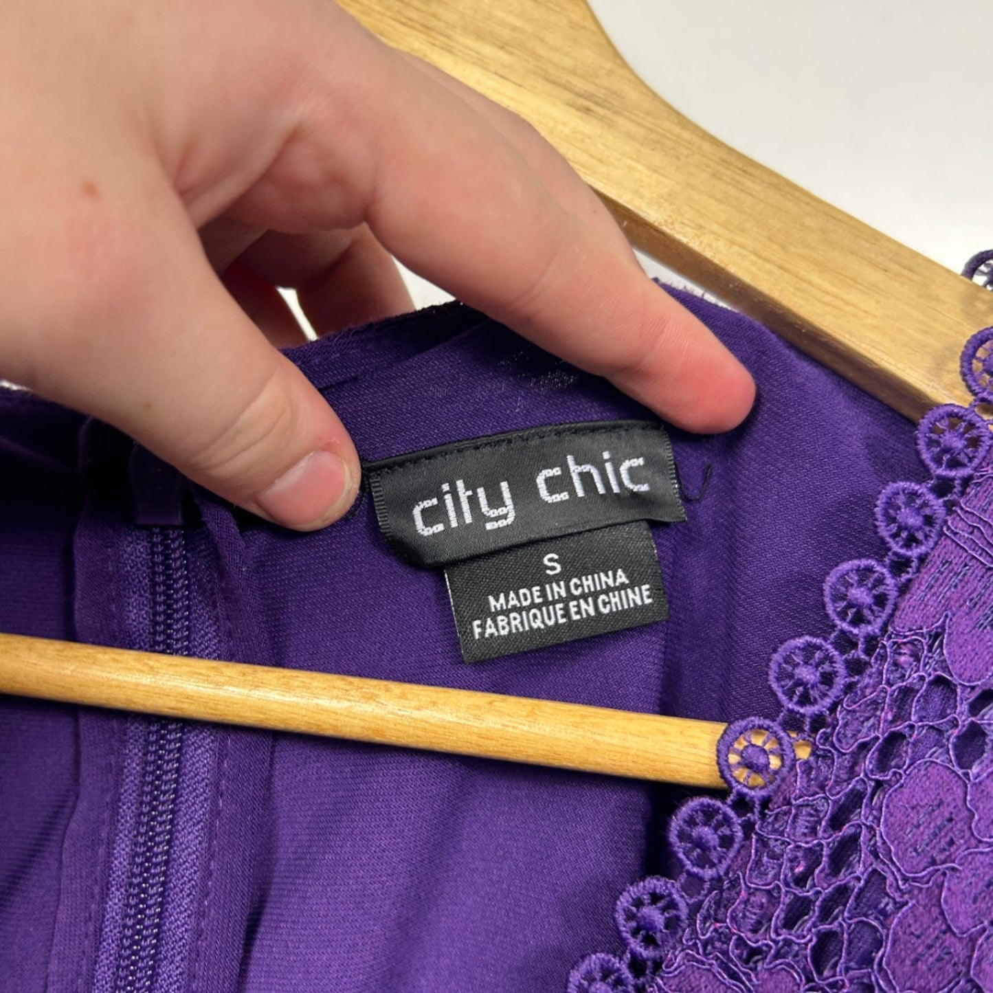 City Chic Purple Lace Overlay Short Sleeve Fit & Flare Cocktail Dress Size 16