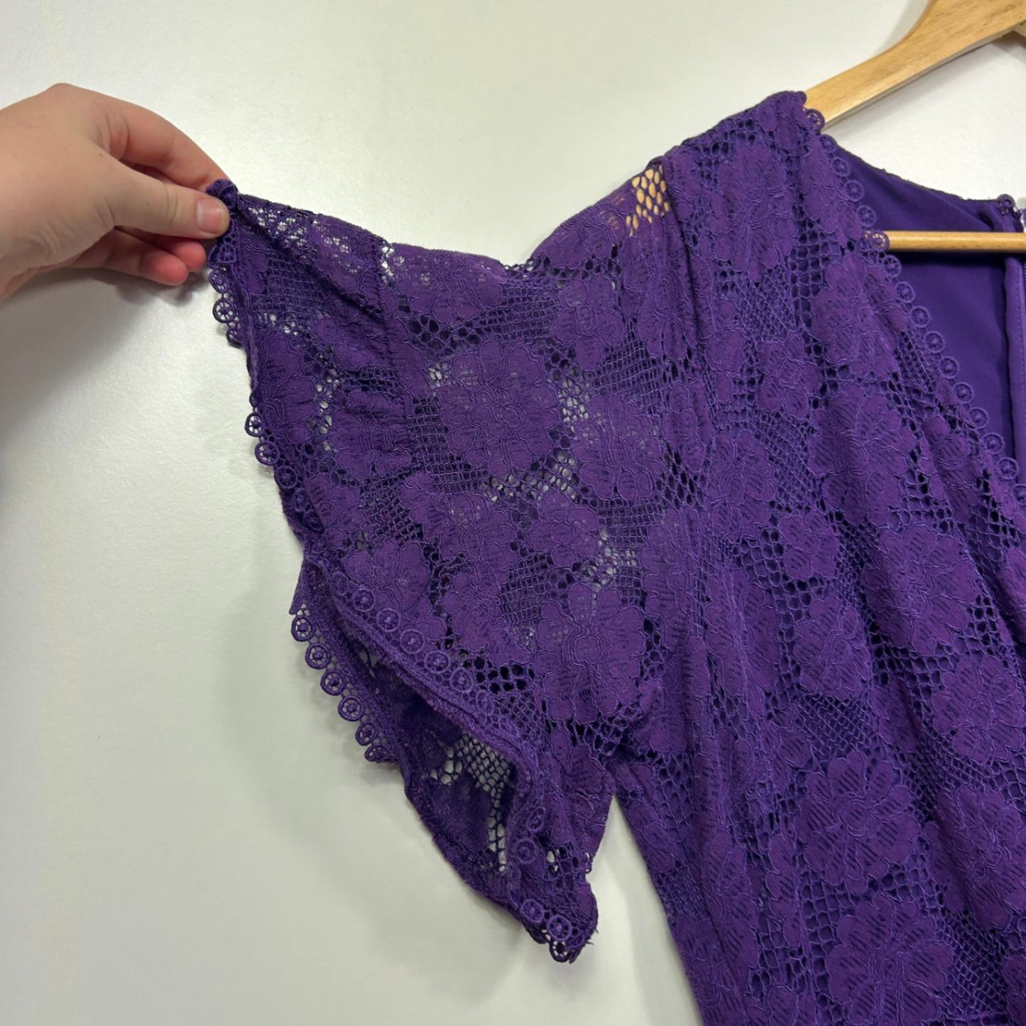 City Chic Purple Lace Overlay Short Sleeve Fit & Flare Cocktail Dress Size 16