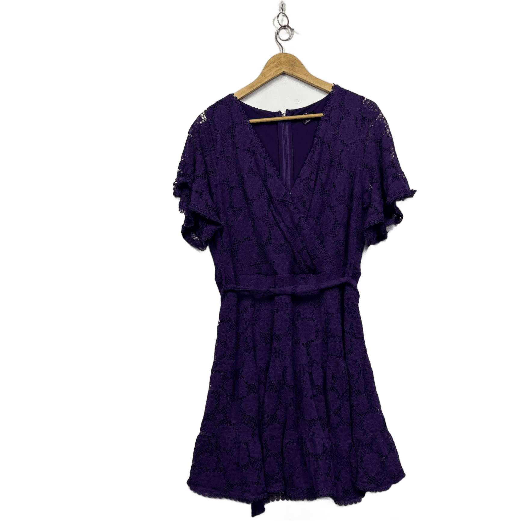 City Chic Purple Lace Overlay Short Sleeve Fit & Flare Cocktail Dress Size 16