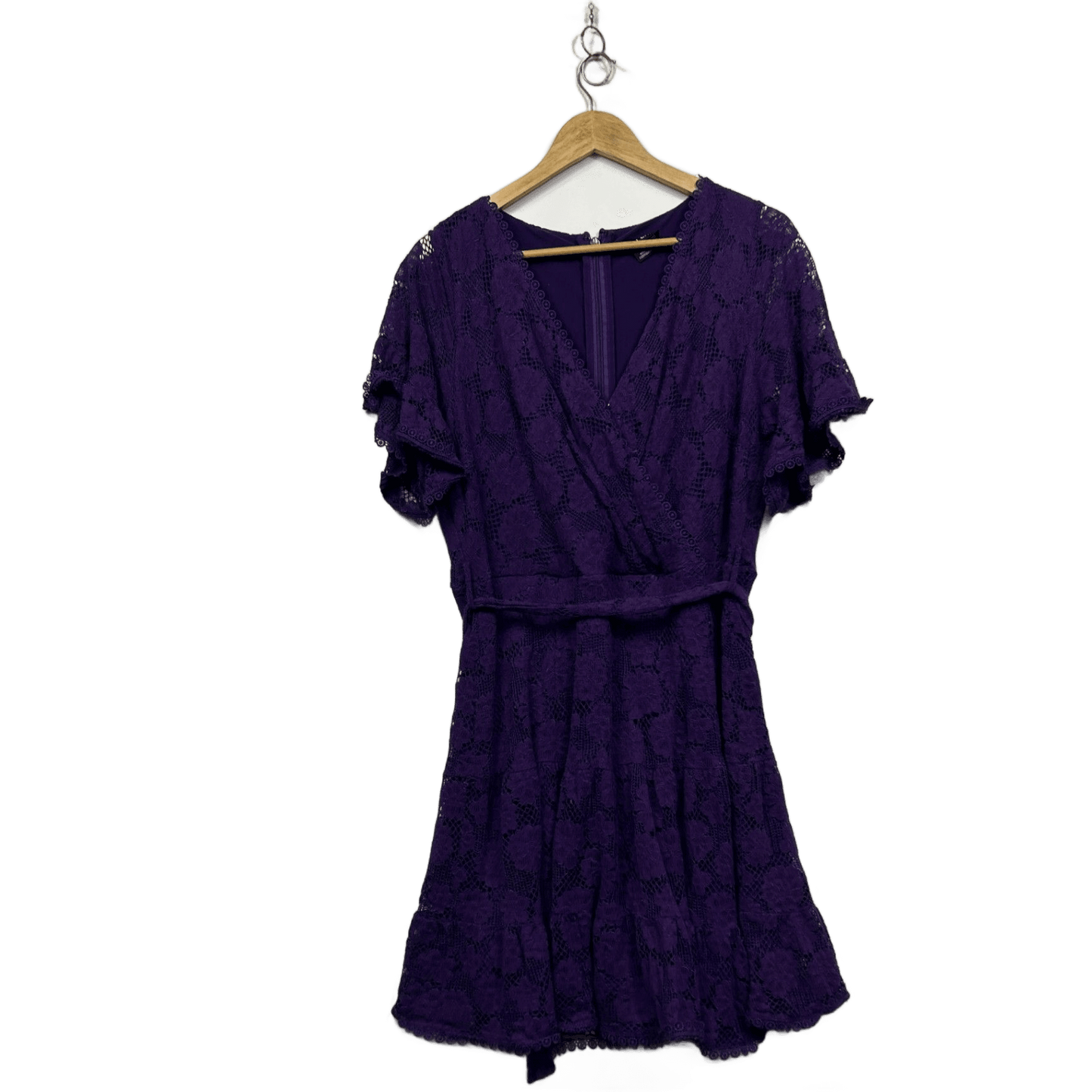 City Chic Purple Lace Overlay Short Sleeve Fit & Flare Cocktail Dress Size 16