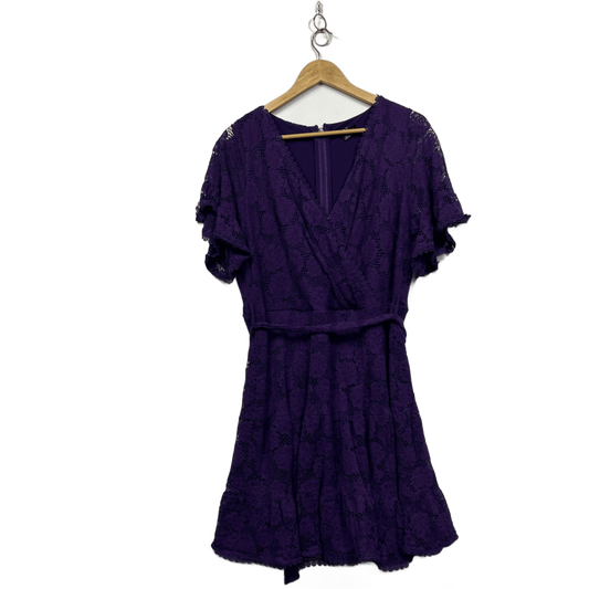 City Chic Purple Lace Overlay Short Sleeve Fit & Flare Cocktail Dress Size 16