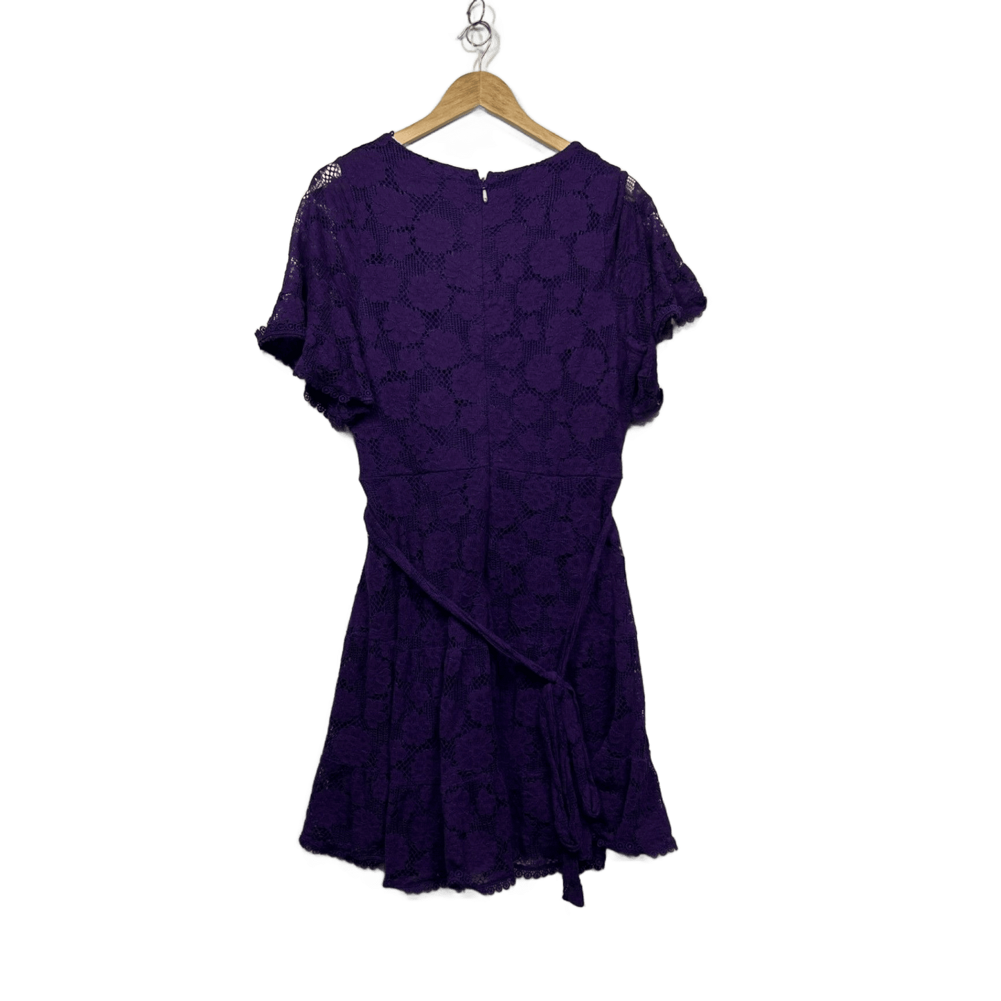 City Chic Purple Lace Overlay Short Sleeve Fit & Flare Cocktail Dress Size 16