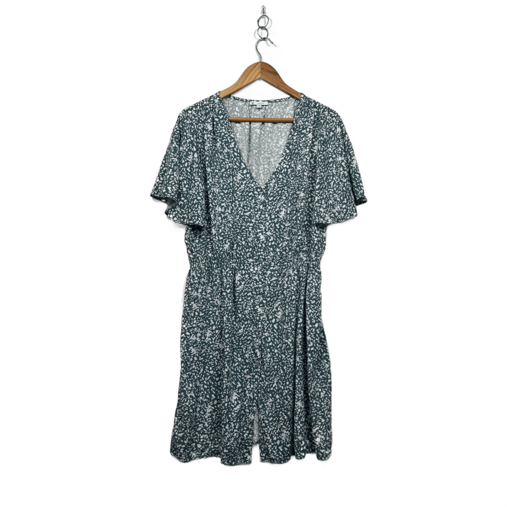 Target Green White Short Sleeve Knee Length Fit & Flare Dress Size 16