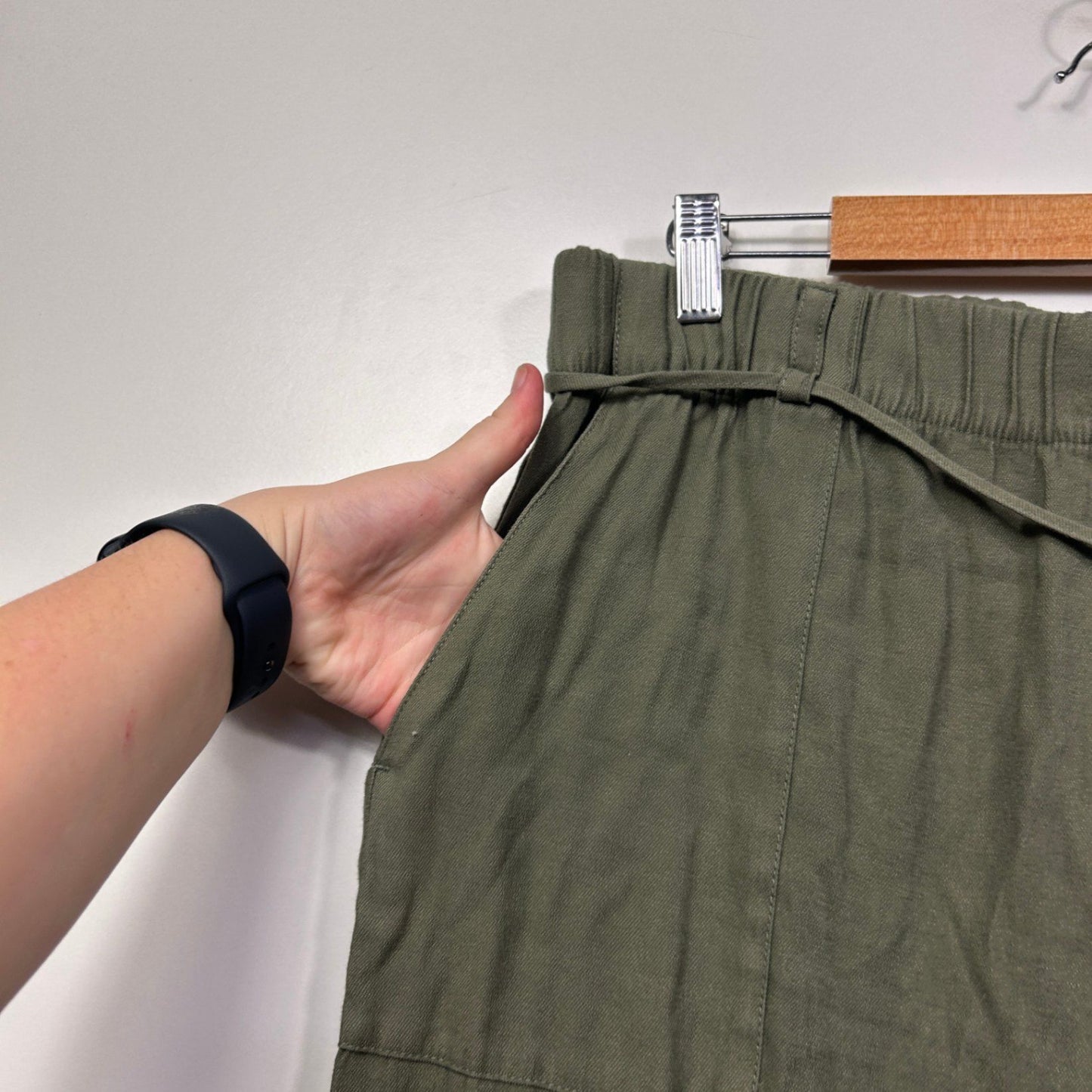 Target Woman Ladies Linen Blend Khaki Green Wide Leg Pants Trousers Size 16