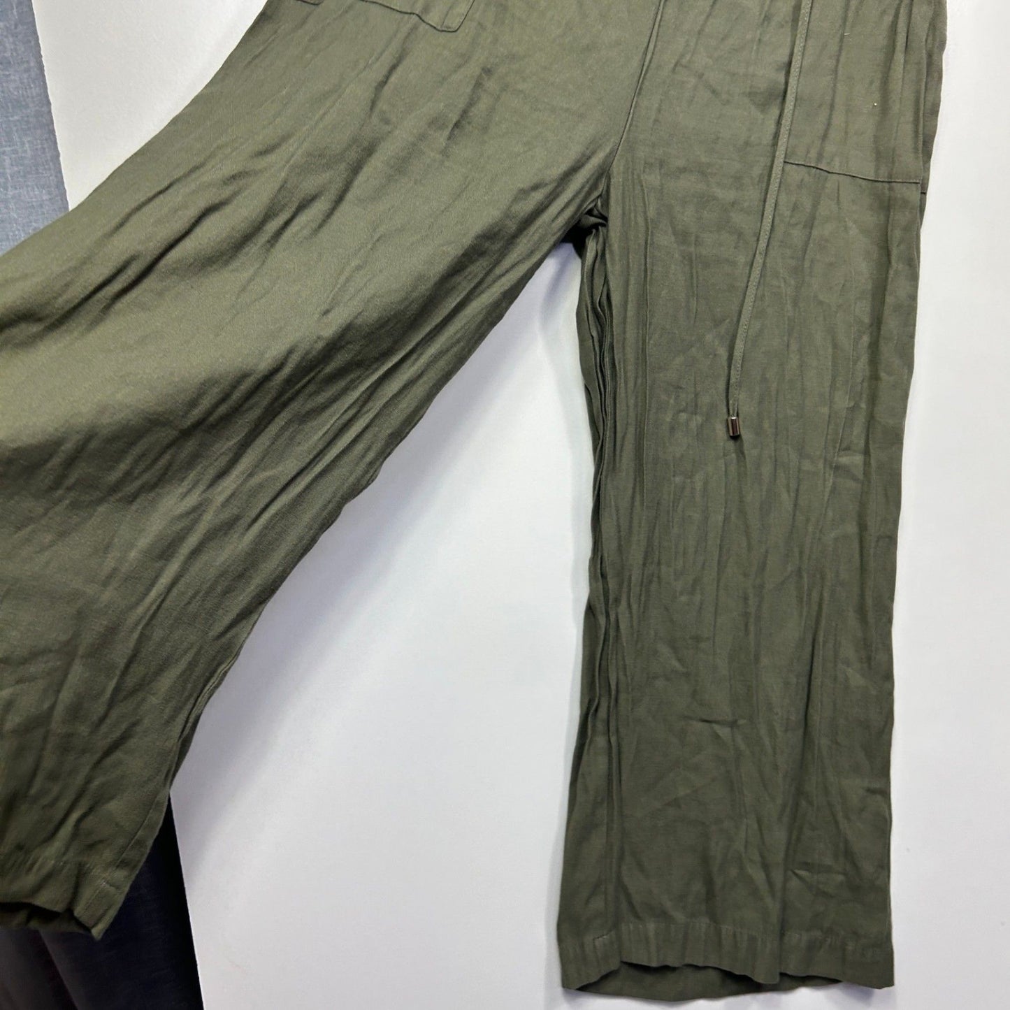 Target Woman Ladies Linen Blend Khaki Green Wide Leg Pants Trousers Size 16