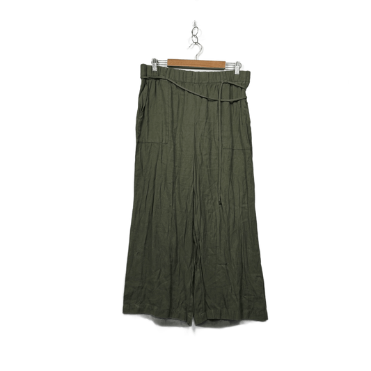 Target Woman Ladies Linen Blend Khaki Green Wide Leg Pants Trousers Size 16