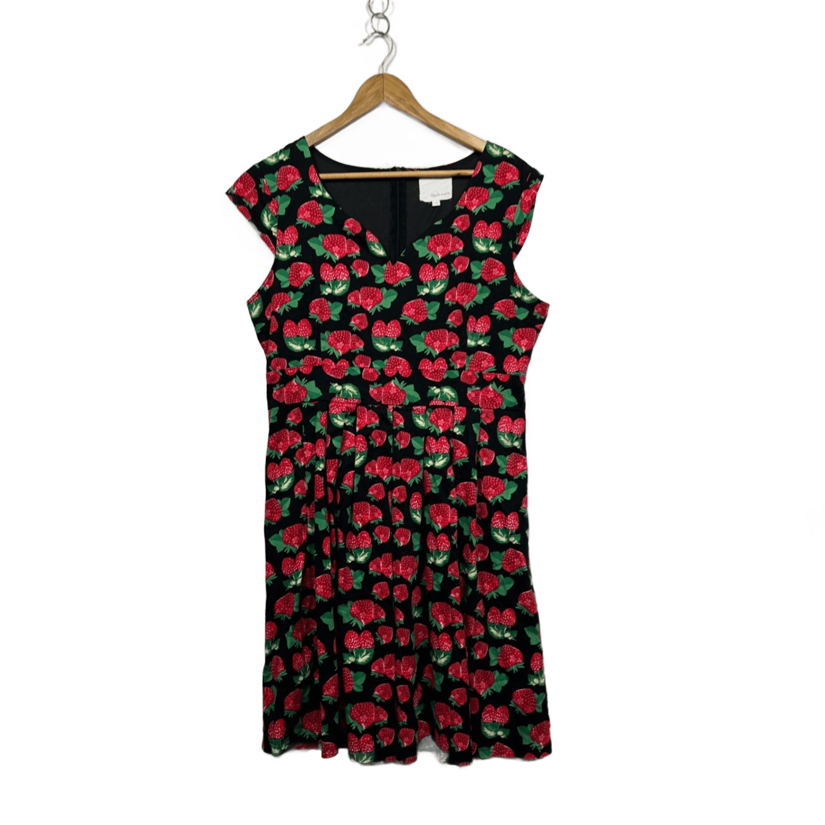 Tequila Sunrise Womens Black Strawberry Cap Sleeve Fit & Flare Dress Size 14