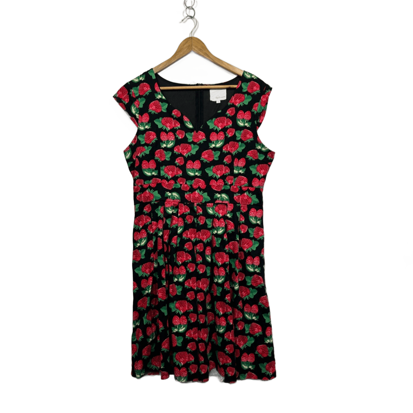 Tequila Sunrise Womens Black Strawberry Cap Sleeve Fit & Flare Dress Size 14