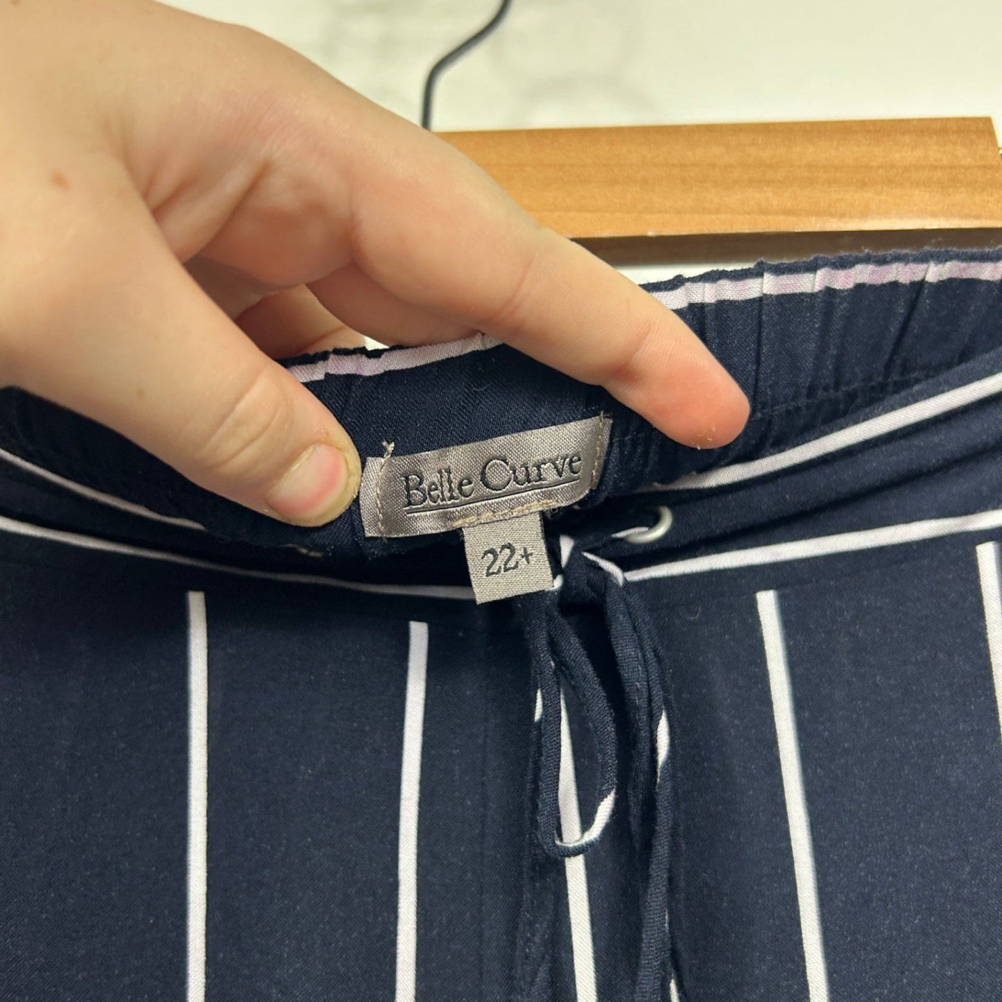 Belle Curve Womens Navy White Pockets Stripe Pants Size 22