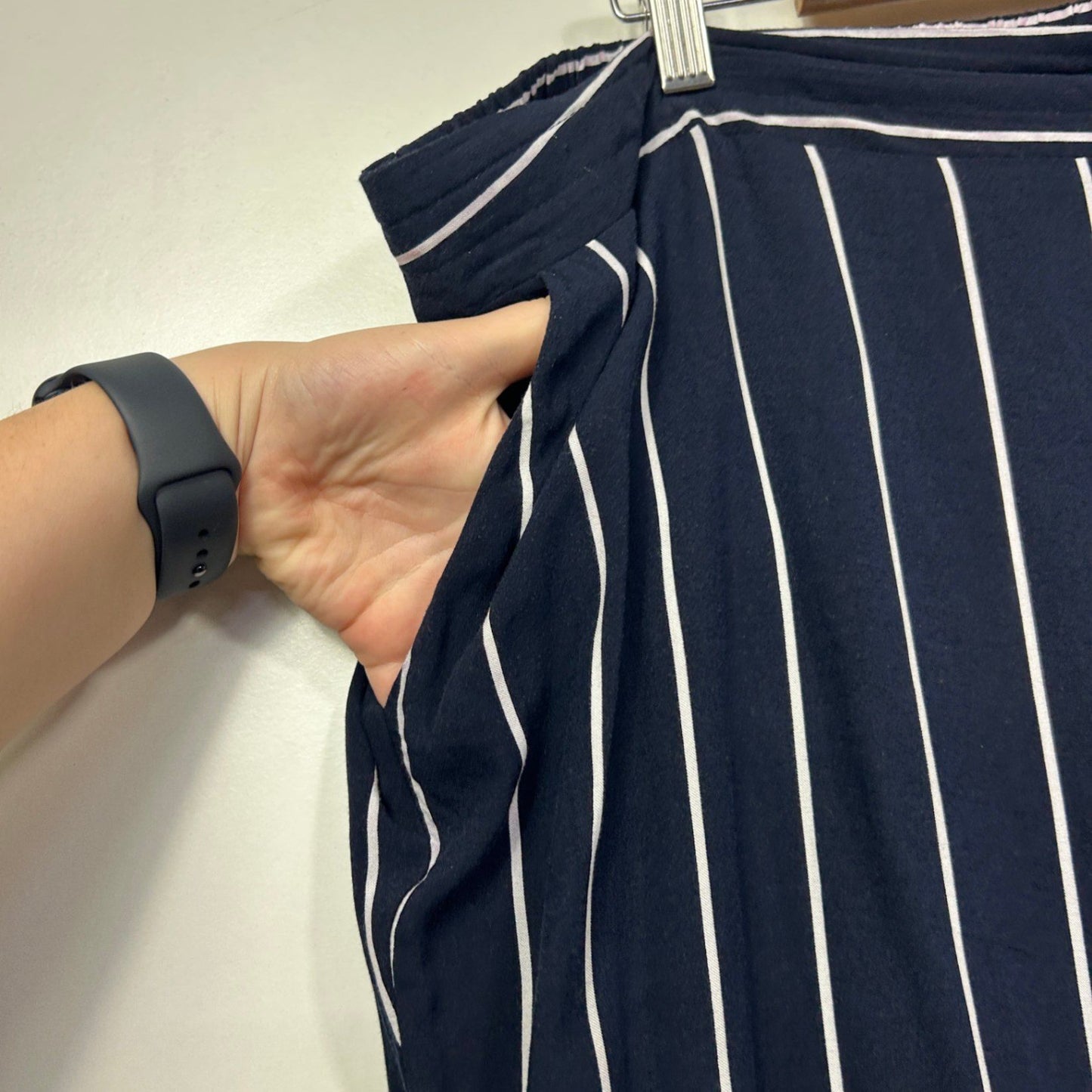 Belle Curve Womens Navy White Pockets Stripe Pants Size 22