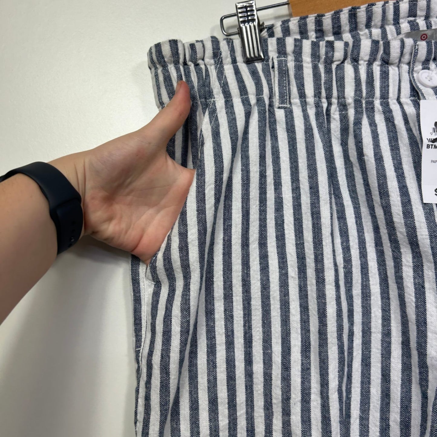 Target Blue White Stripe Linen Blend Shorts Size 16