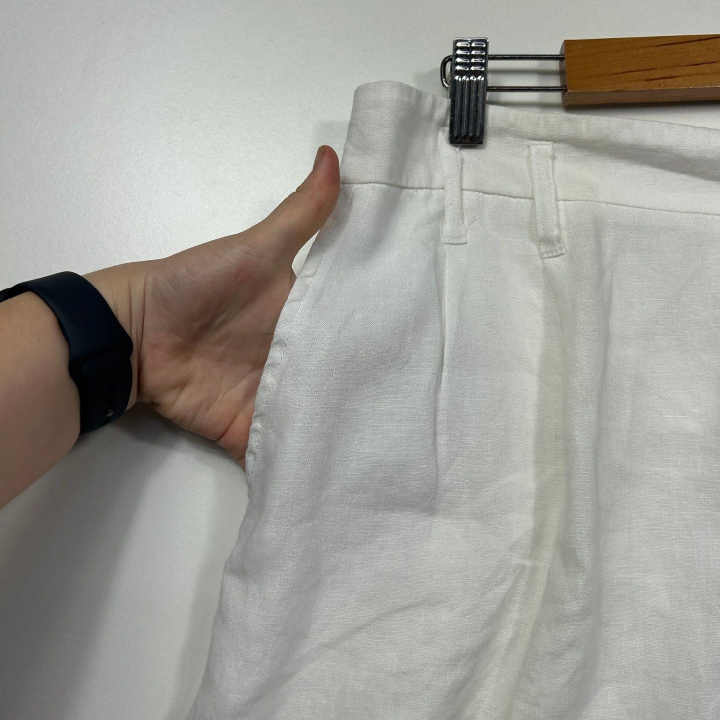 Portmans Womens White Pockets Linen Blend Shorts Size 14