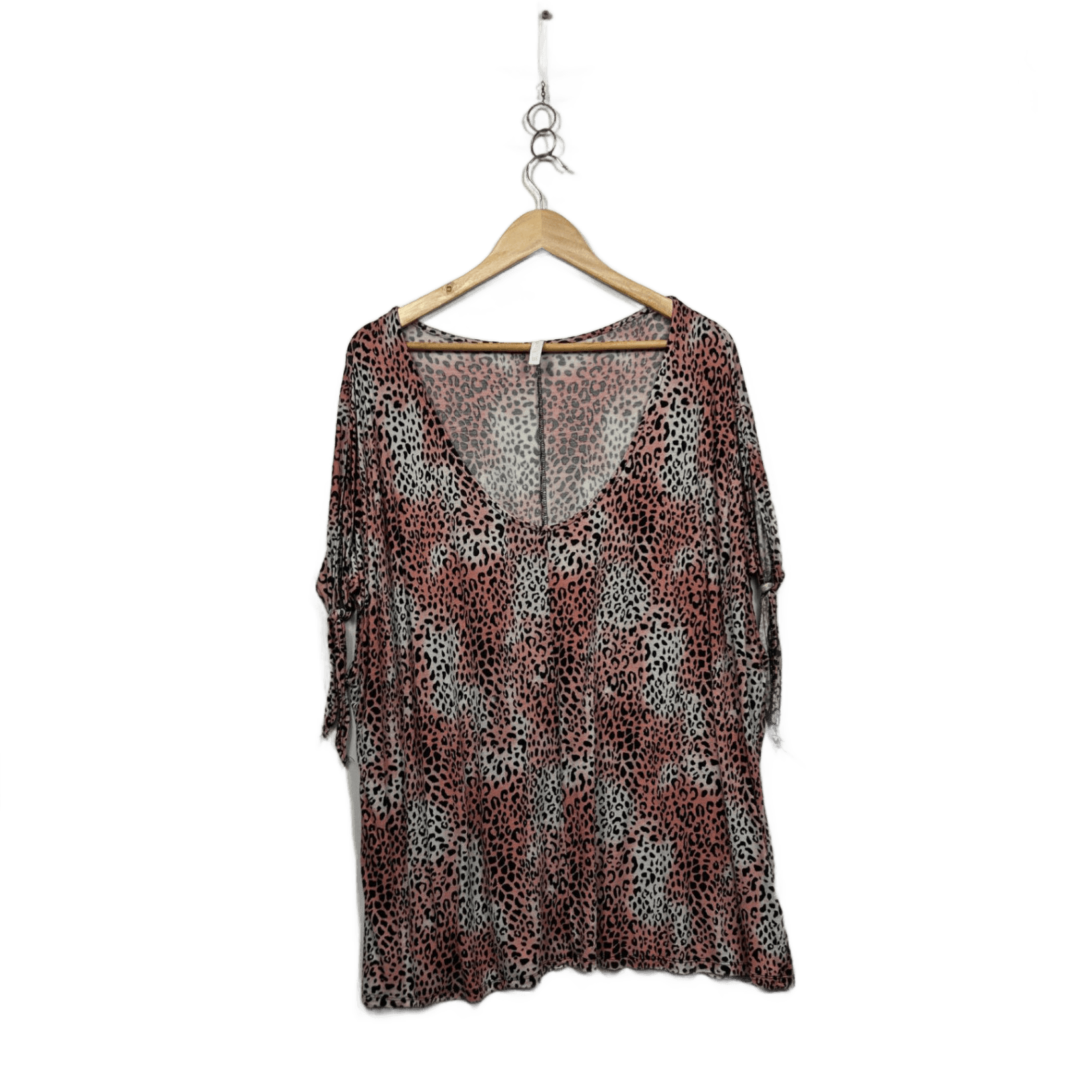 Avella Animal Print Linen Blend Short Sleeve Tunic Top Blouse Size 18