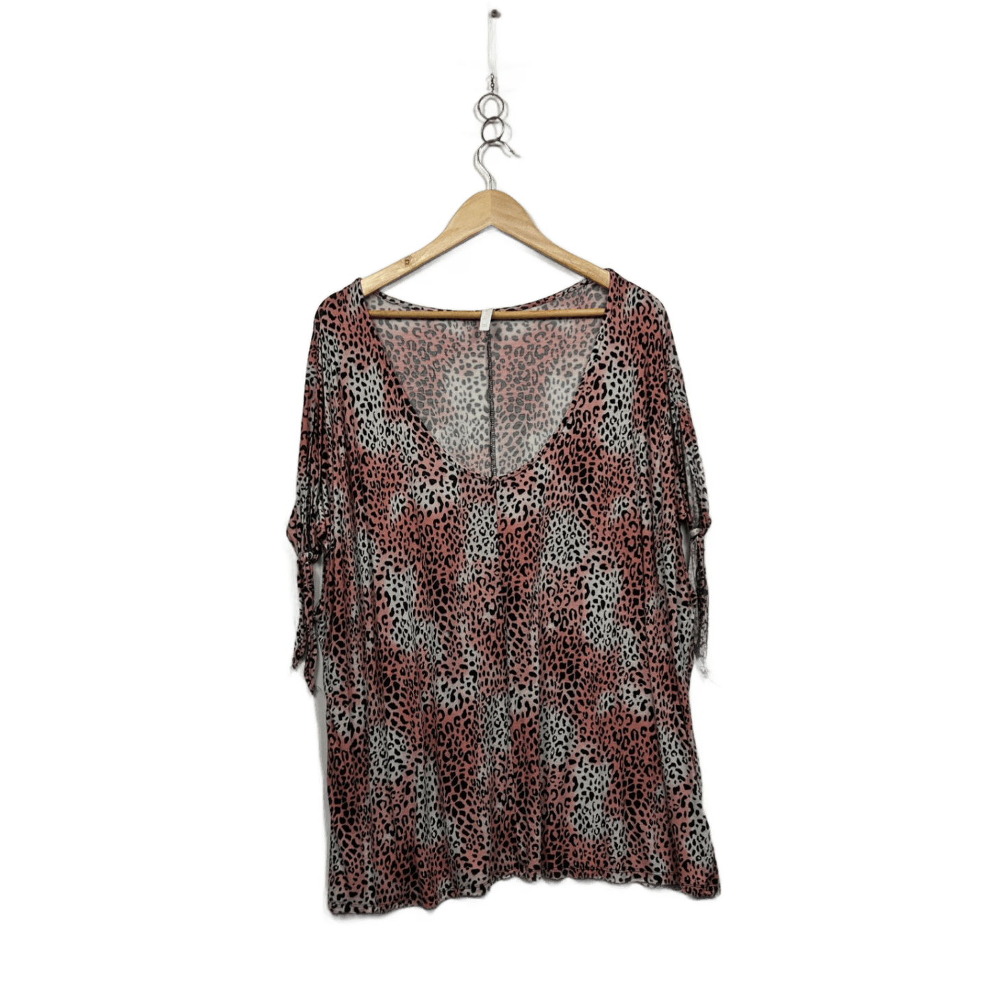 Avella Animal Print Linen Blend Short Sleeve Tunic Top Blouse Size 18