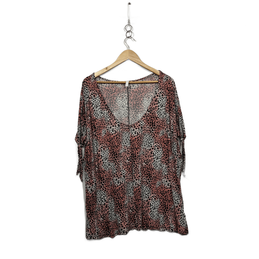 Avella Animal Print Linen Blend Short Sleeve Tunic Top Blouse Size 18
