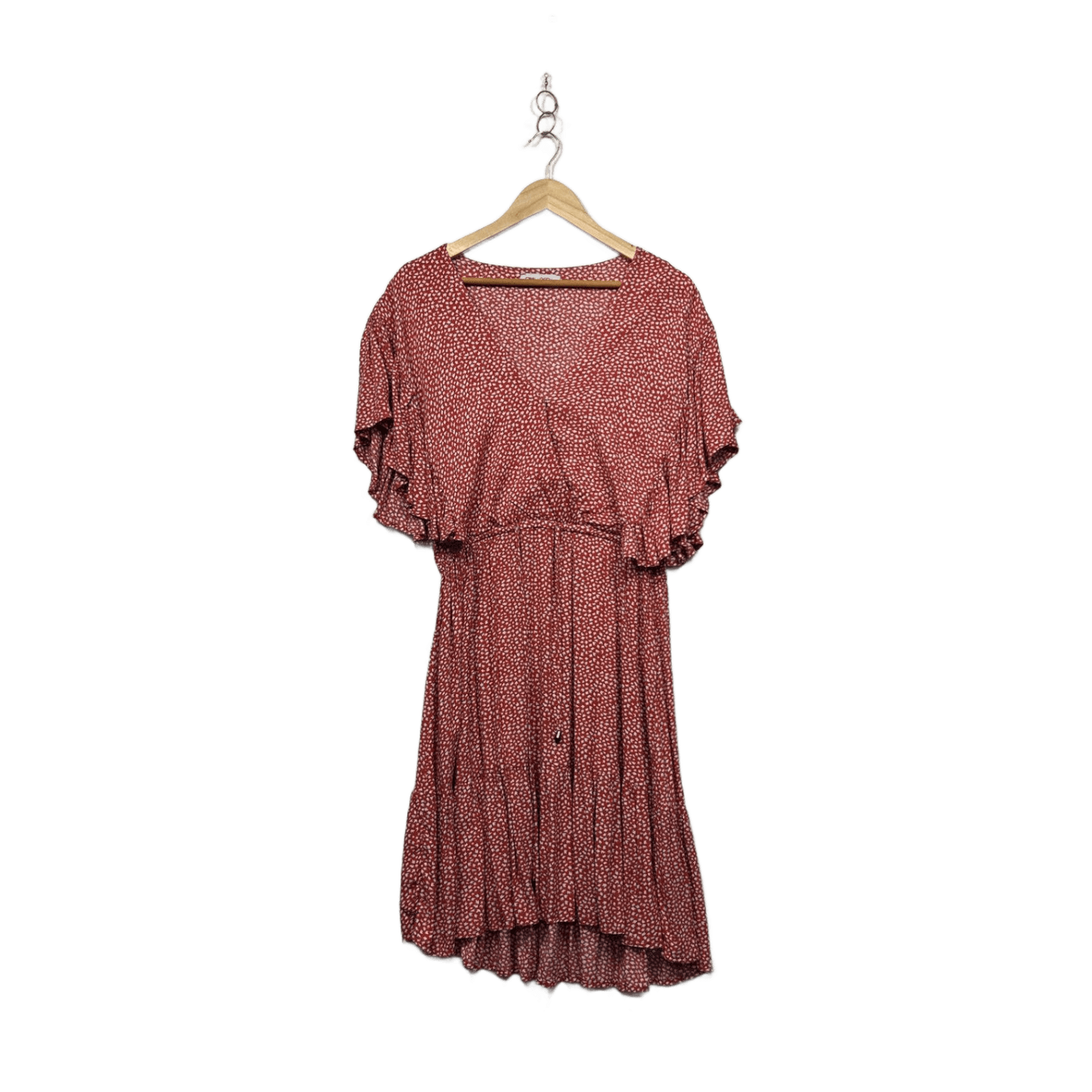 Ebby And I Rust Red Short Sleeve Midi V Neck Fit & Flare Size 14 Dress