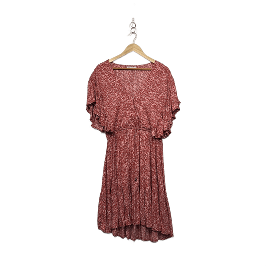 Ebby And I Rust Red Short Sleeve Midi V Neck Fit & Flare Size 14 Dress