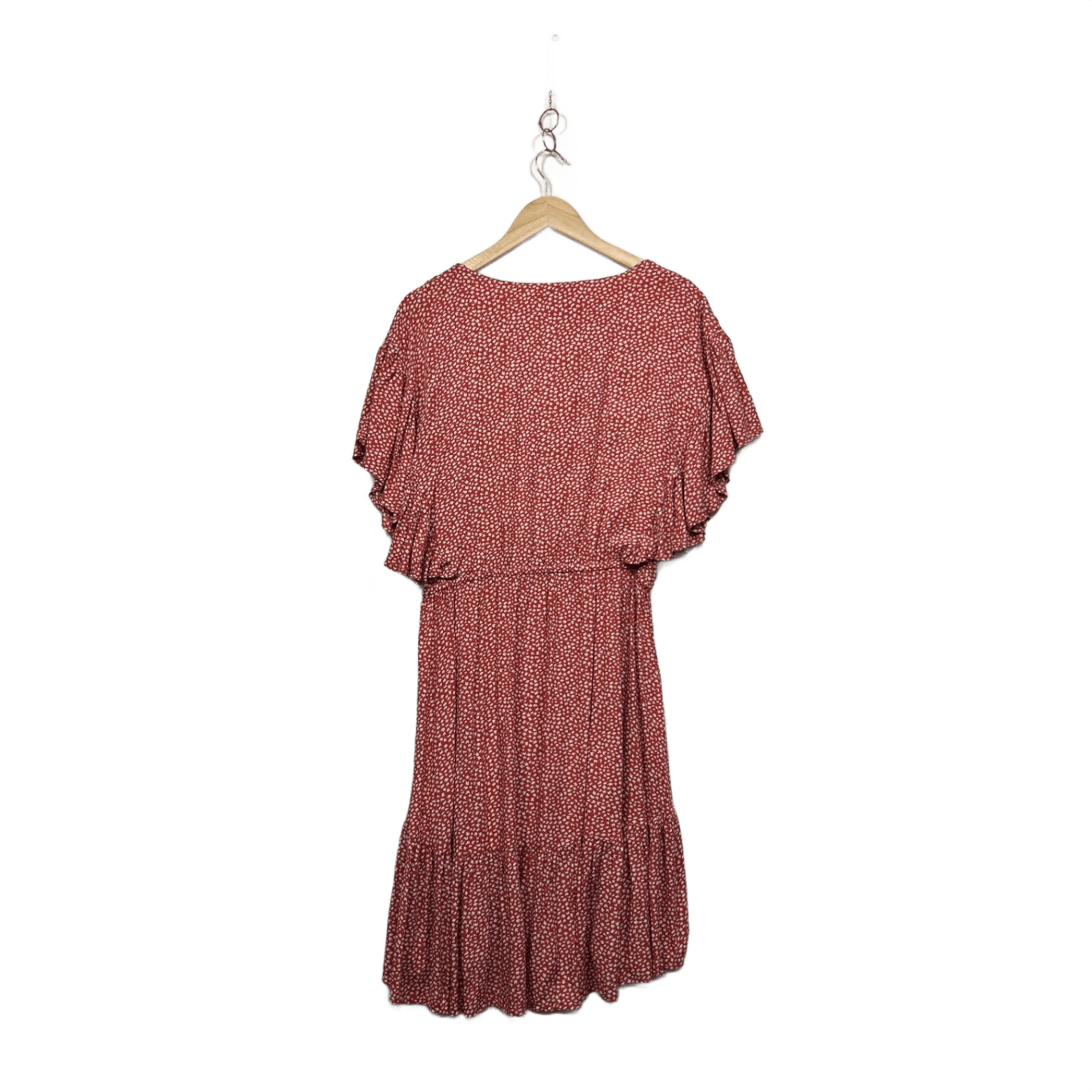 Ebby And I Rust Red Short Sleeve Midi V Neck Fit & Flare Size 14 Dress