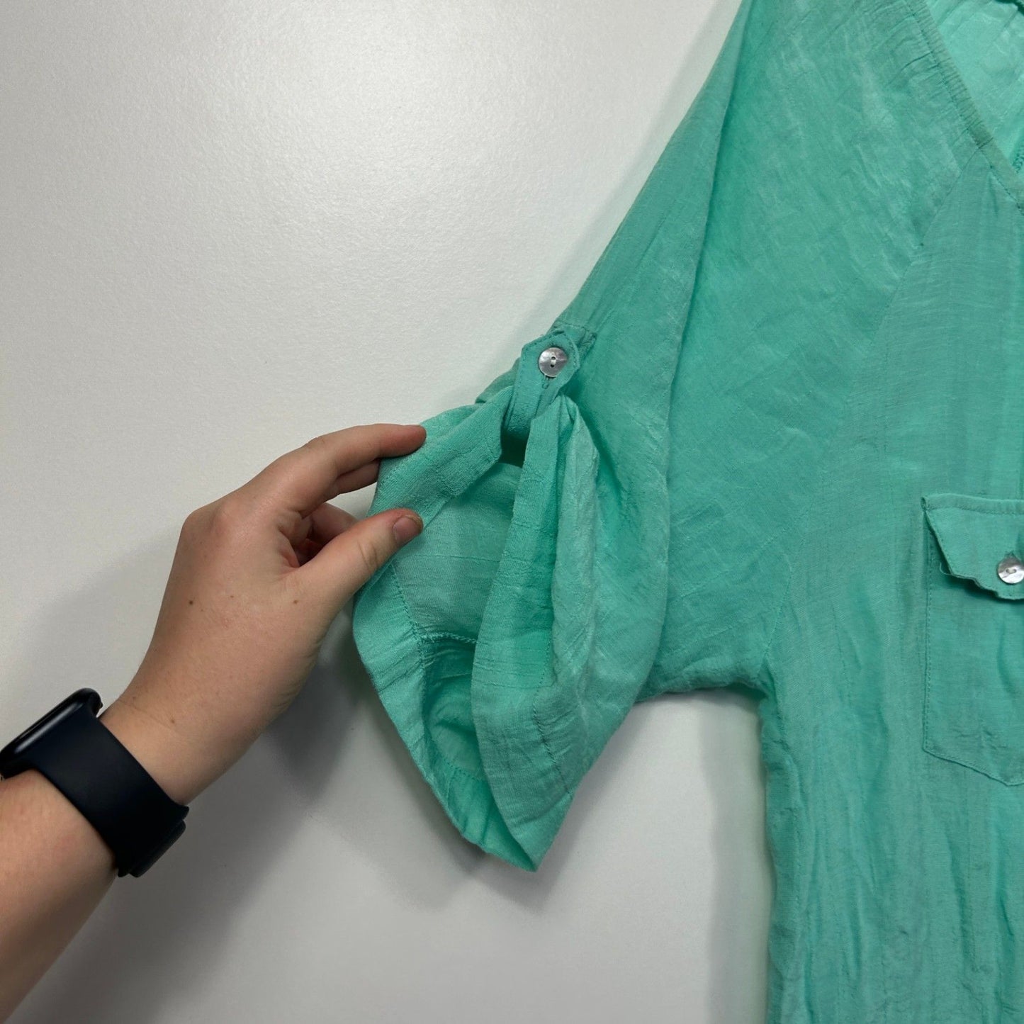 Rockmans Green Short Roll Tab Sleeve Top Blouse Size 16