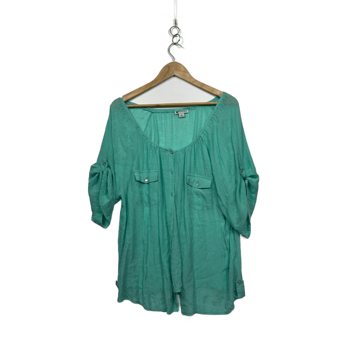 Rockmans Green Short Roll Tab Sleeve Top Blouse Size 16
