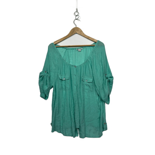 Rockmans Green Short Roll Tab Sleeve Top Blouse Size 16