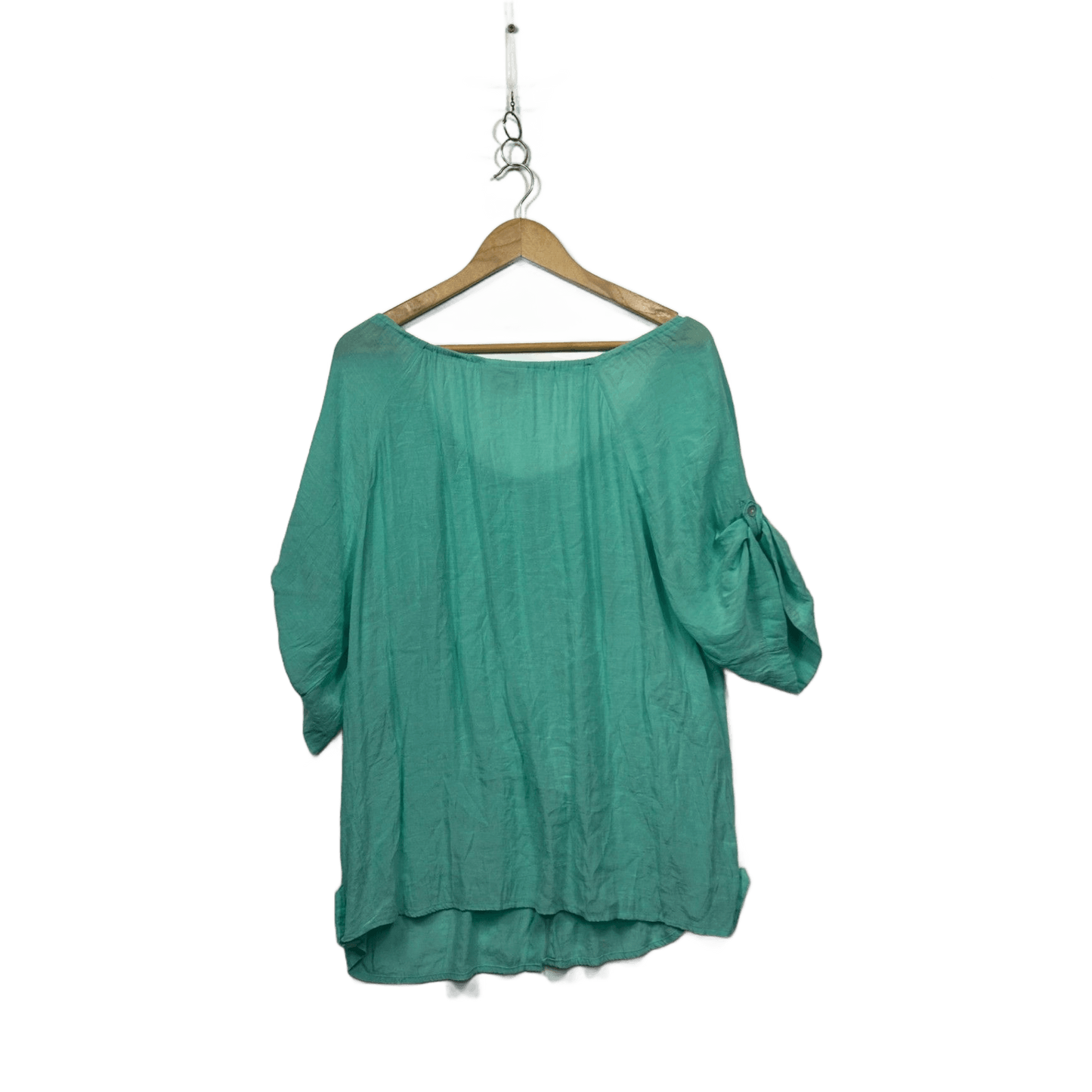 Rockmans Green Short Roll Tab Sleeve Top Blouse Size 16
