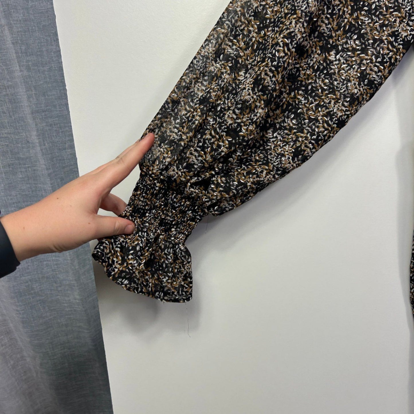 Liz Jordan Black Brown White Long Sleeve Top Blouse Size 14