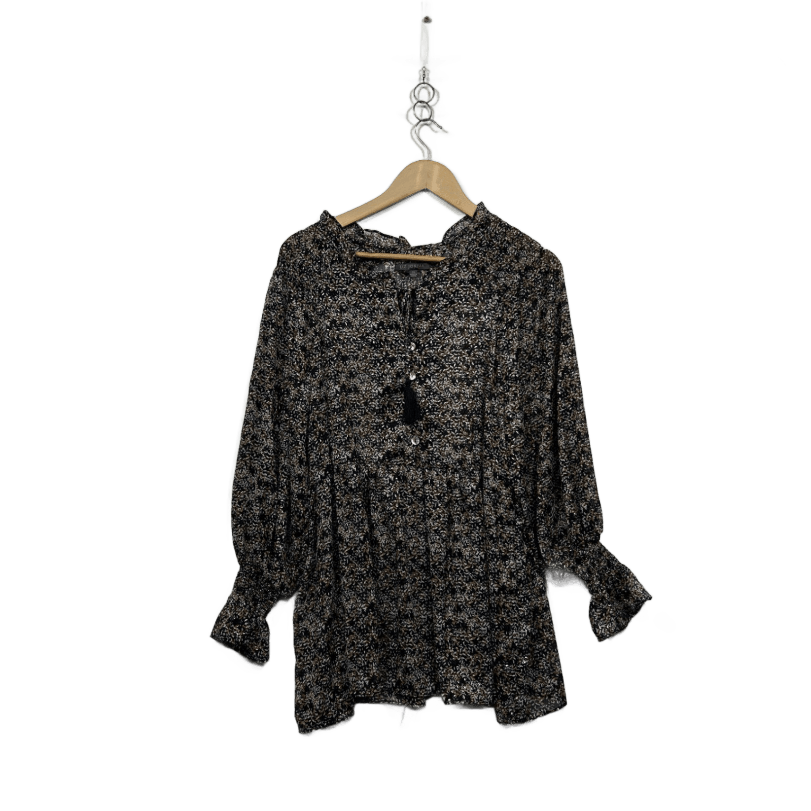 Liz Jordan Black Brown White Long Sleeve Top Blouse Size 14