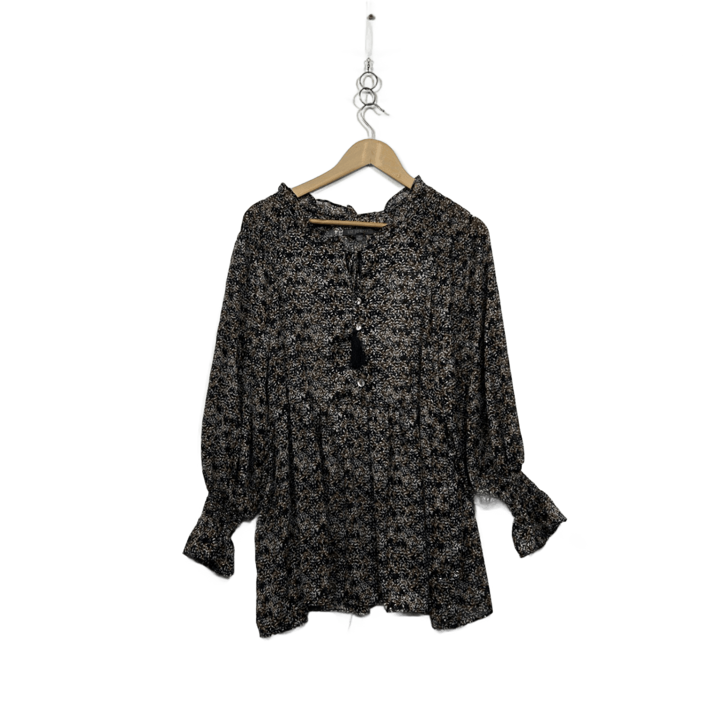 Liz Jordan Black Brown White Long Sleeve Top Blouse Size 14