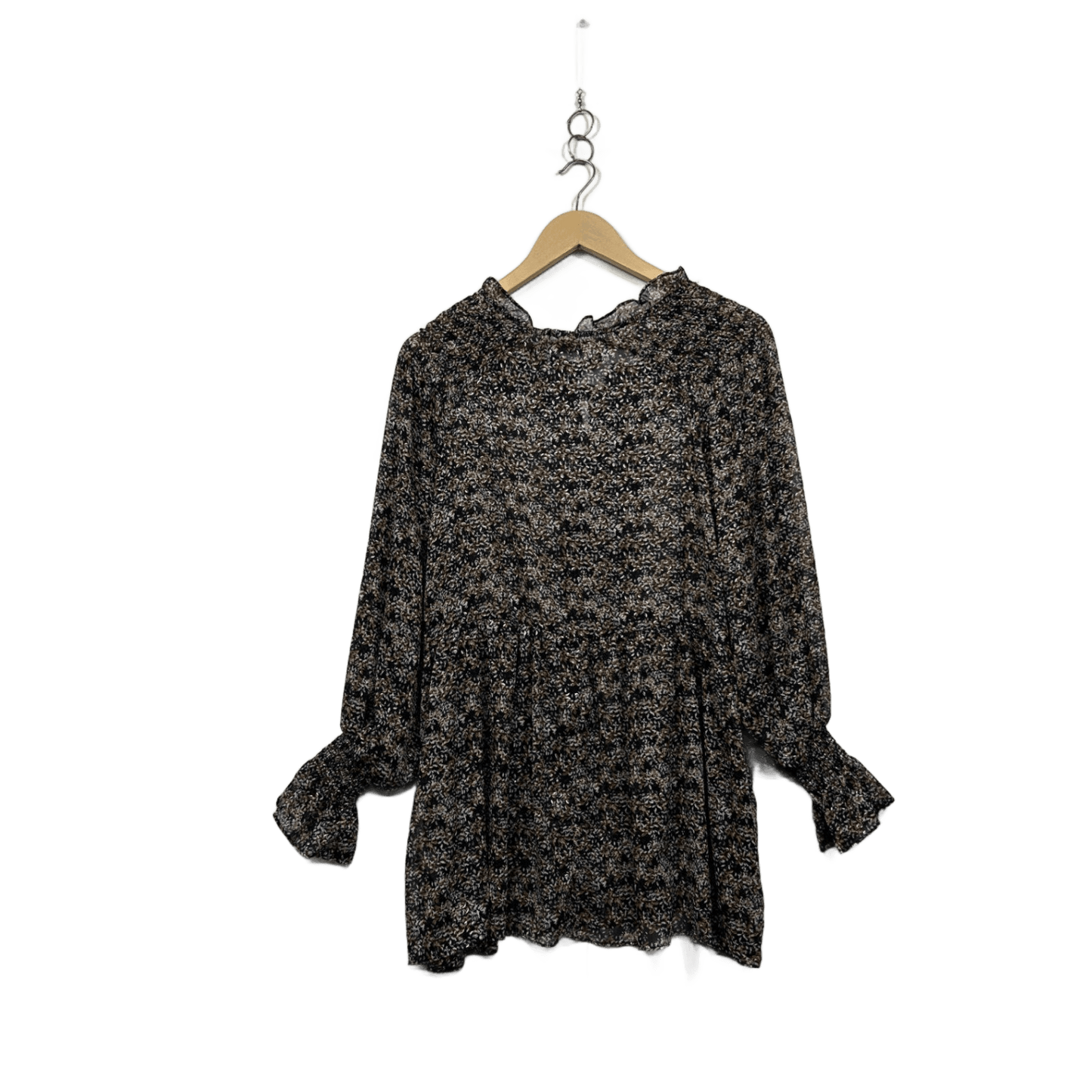 Liz Jordan Black Brown White Long Sleeve Top Blouse Size 14