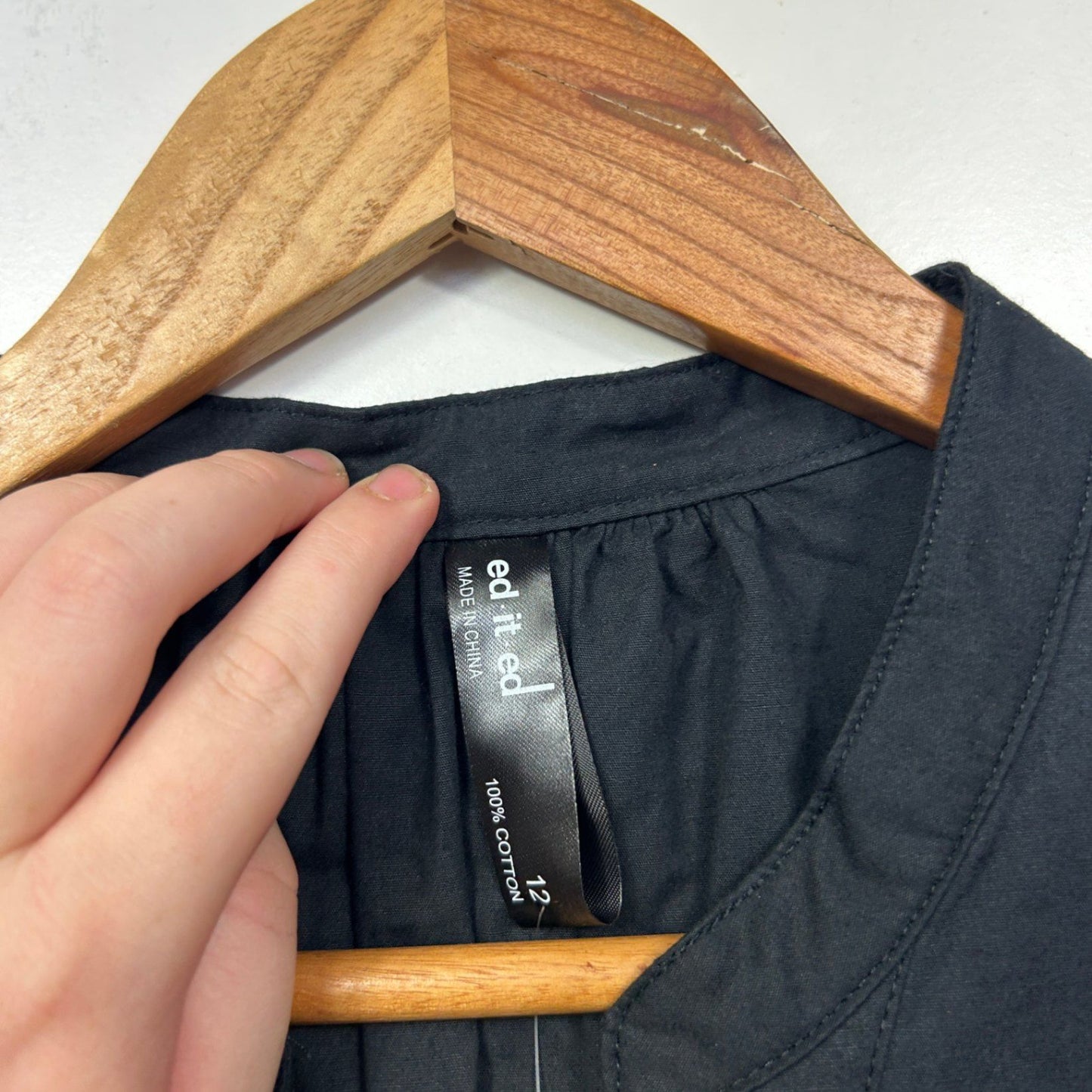 Edited Womens Black Cotton Long Sleeve Mini Shirt Dress Size 12