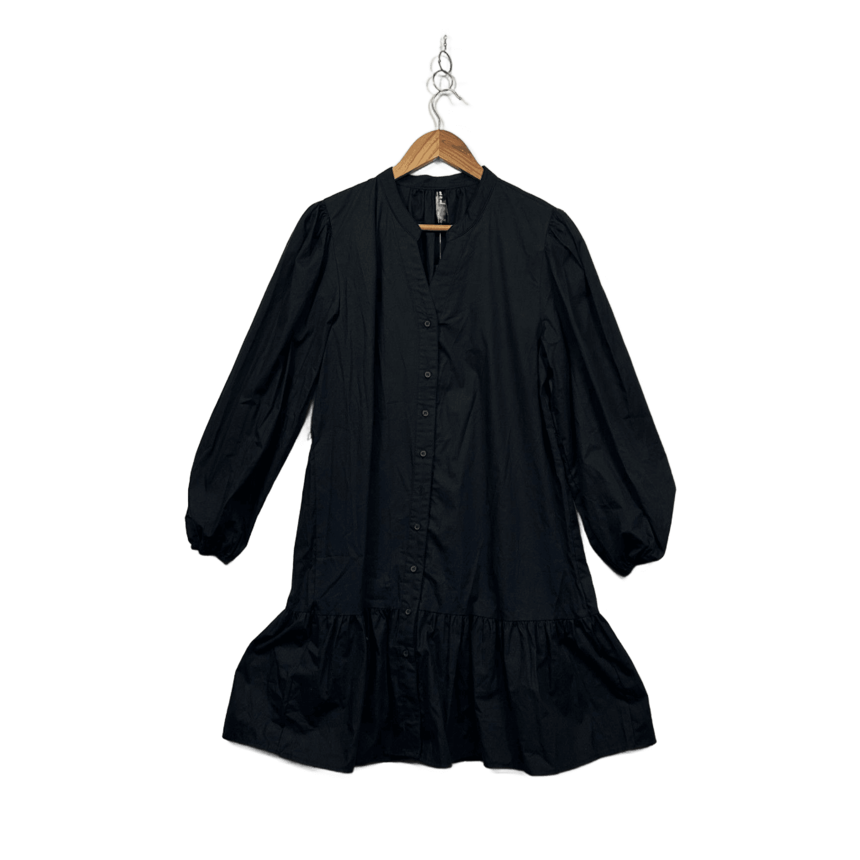 Edited Womens Black Cotton Long Sleeve Mini Shirt Dress Size 12