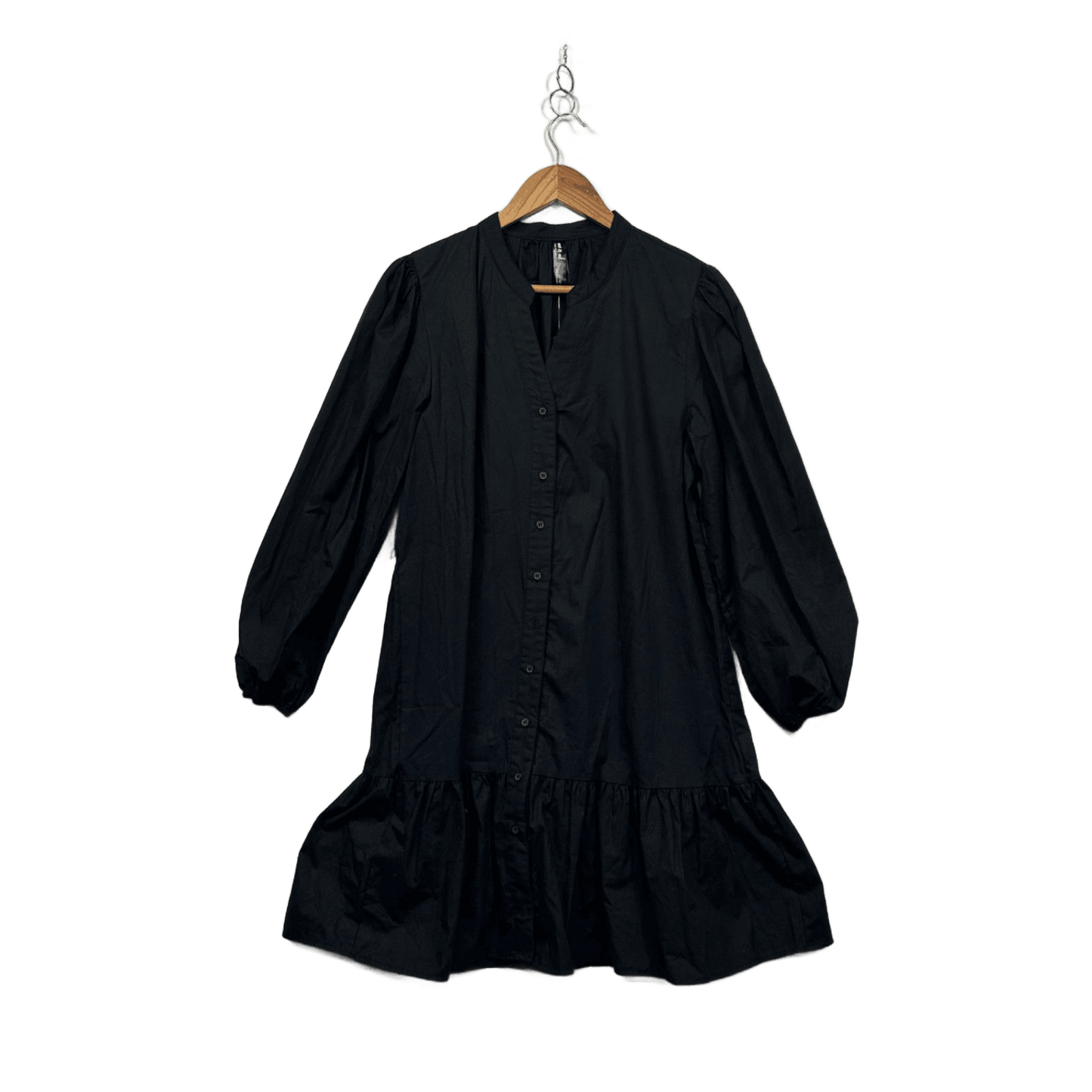 Edited Womens Black Cotton Long Sleeve Mini Shirt Dress Size 12