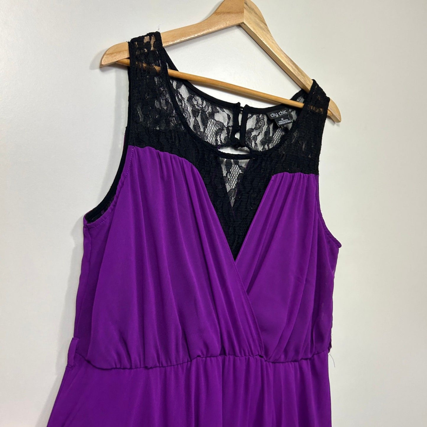 City Chic Dress Purple Black Lace Sleeveless Size 18 Medium Plus