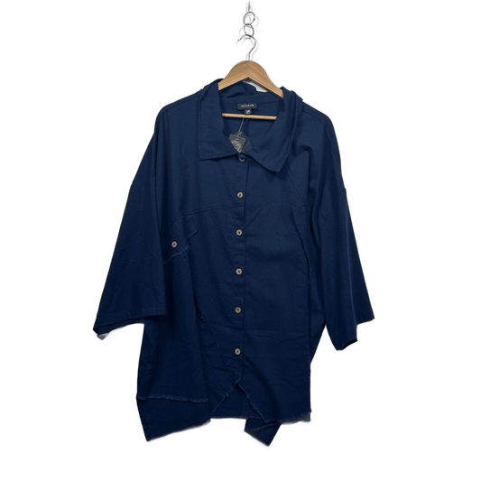 Autograph Navy Linen Frayed Hem Button Up Shirt Size 28 New with Tags
